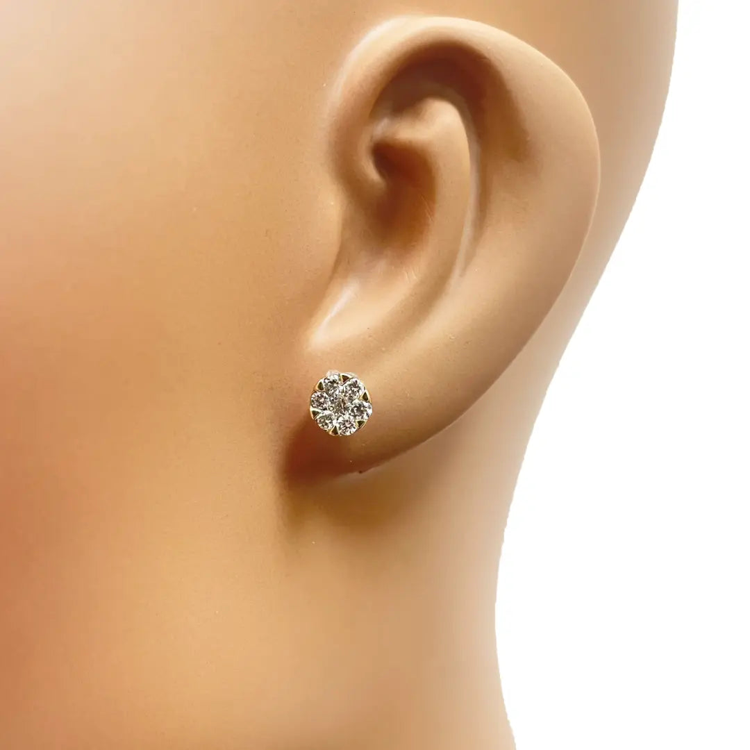 14ct Yellow Gold Natural Diamond Round Cluster Stud Earrings 0.49ct