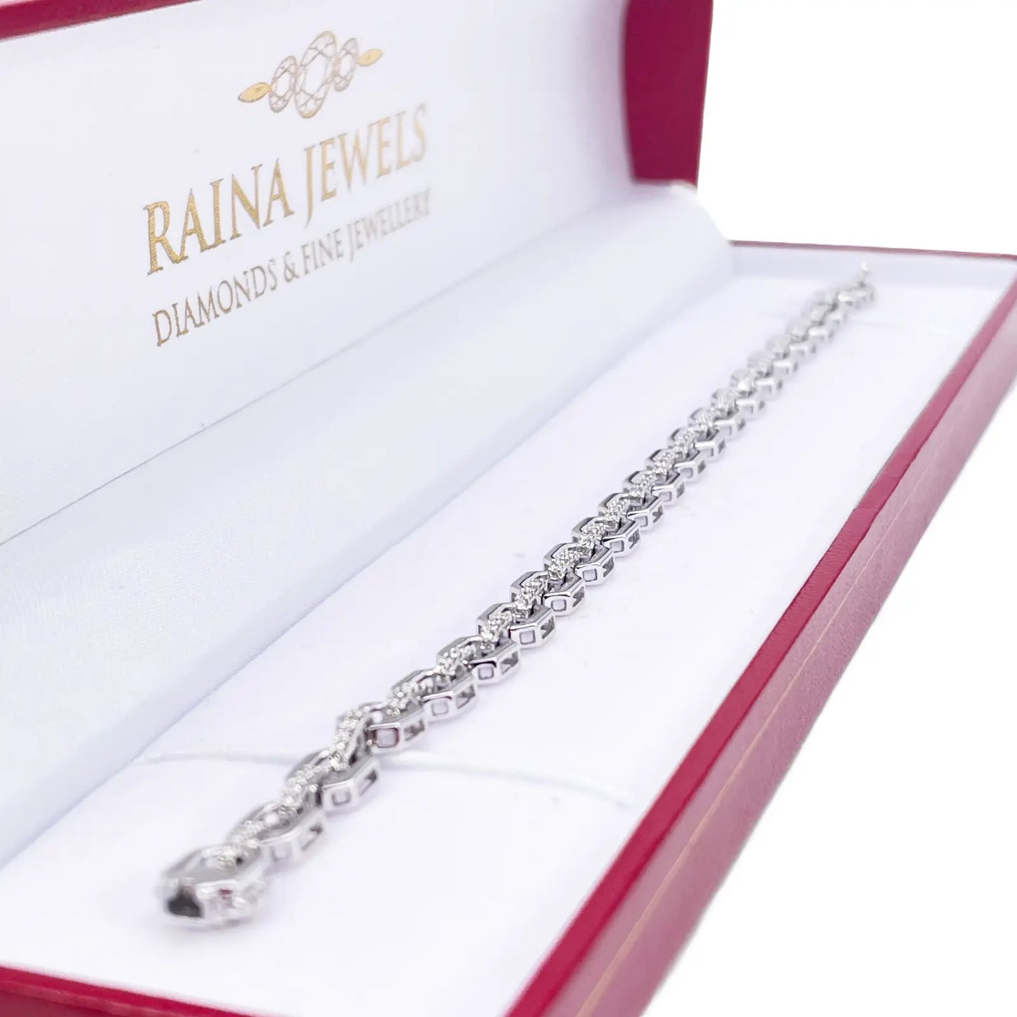 18ct White Gold Diamond Geometric Ladies Bracelet 0.70ct 7.5 Inches Diamond Bracelets