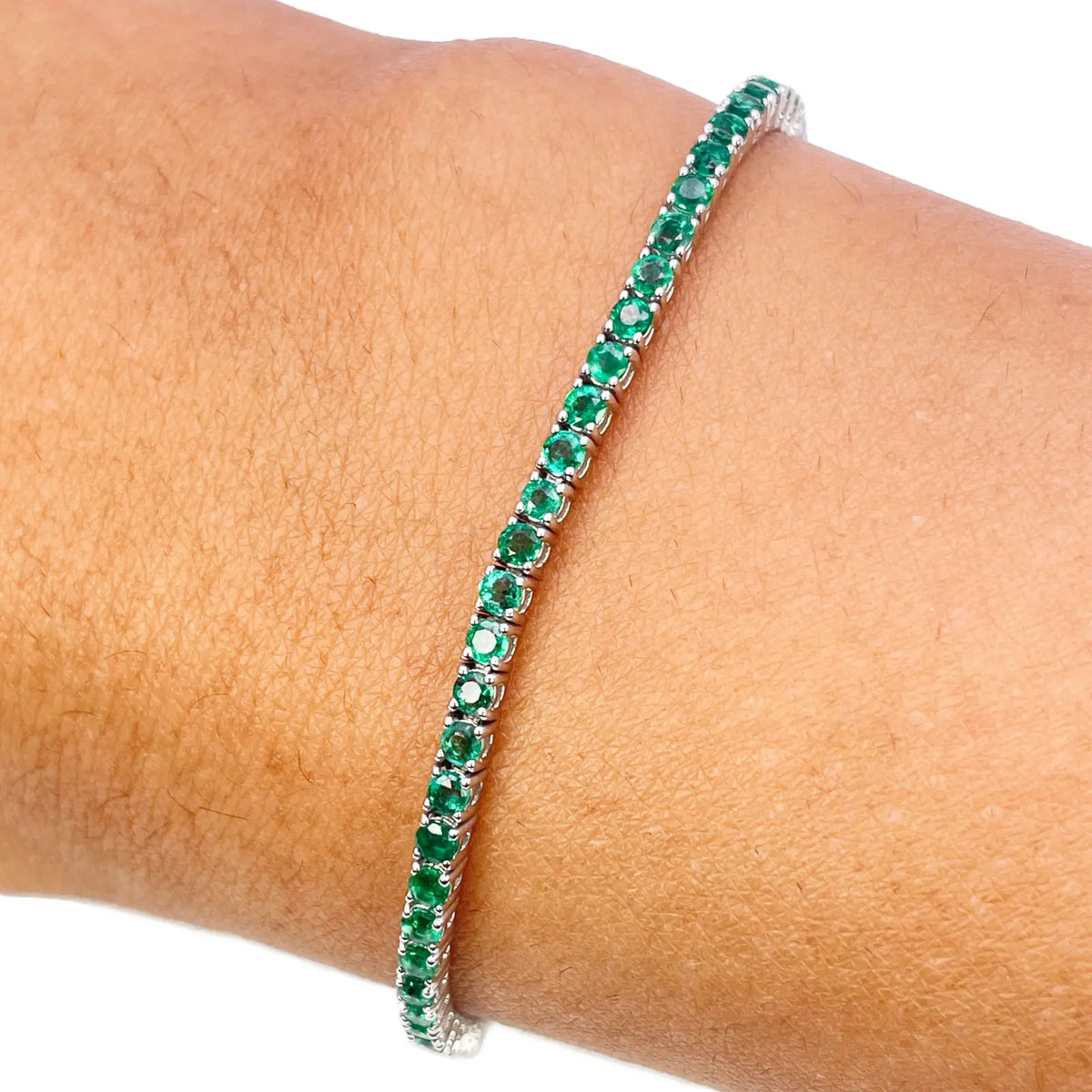 18ct White Gold Natural Round Emerald Tennis Bracelet 2.90ct 7 Inches Length Diamond Bracelets