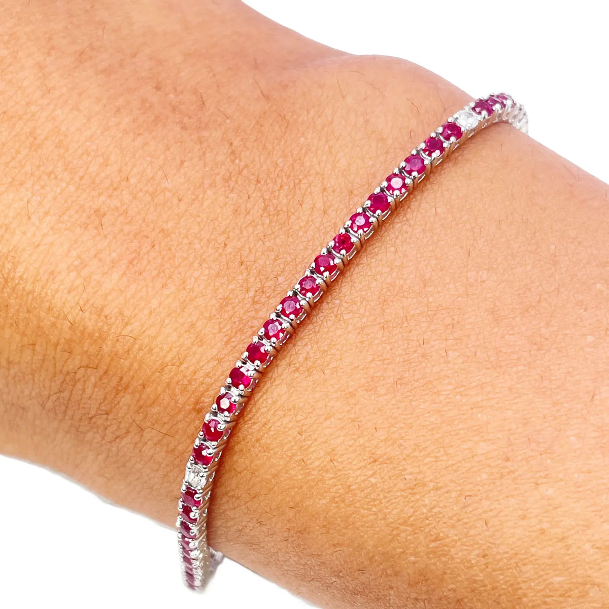 18ct White Gold Natural Round Ruby & Diamond Tennis Bracelet 3.25ct 7 Inches Diamond Bracelets