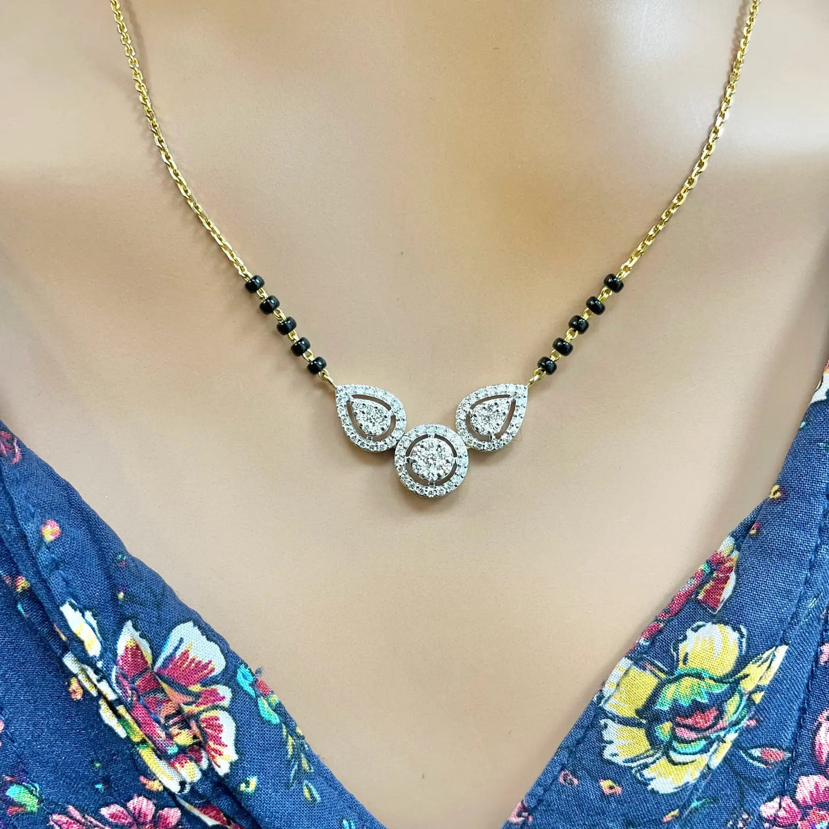 18ct Yellow Gold Natural Diamond Pear Round Halo Mangalsutra Necklace 0.58ct IGI Certified Mangalsutra Chains