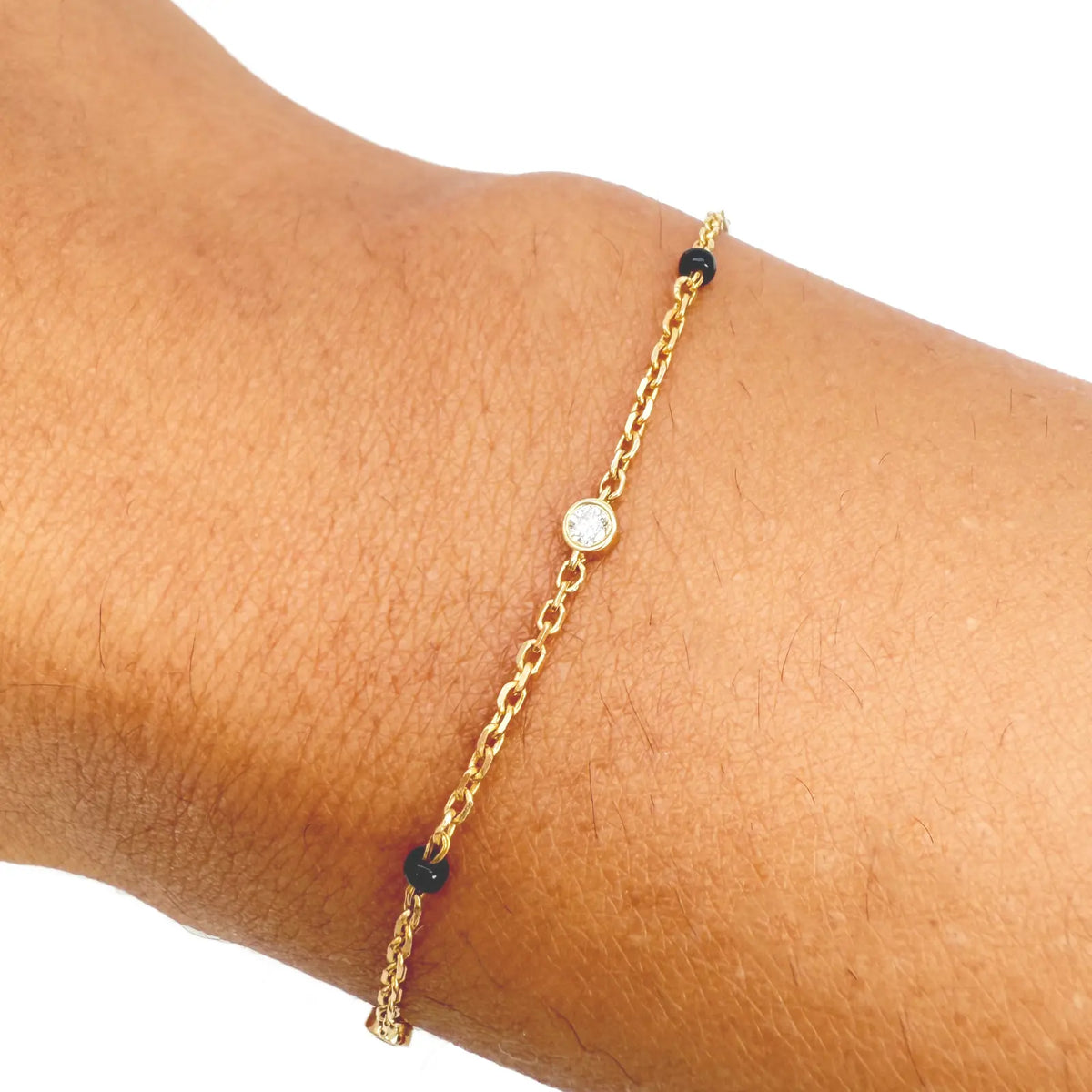 18ct Yellow Gold Natural Round Bezel Diamond By Yard Mangalsutra Bracelet 0.20ct Diamond Bracelets