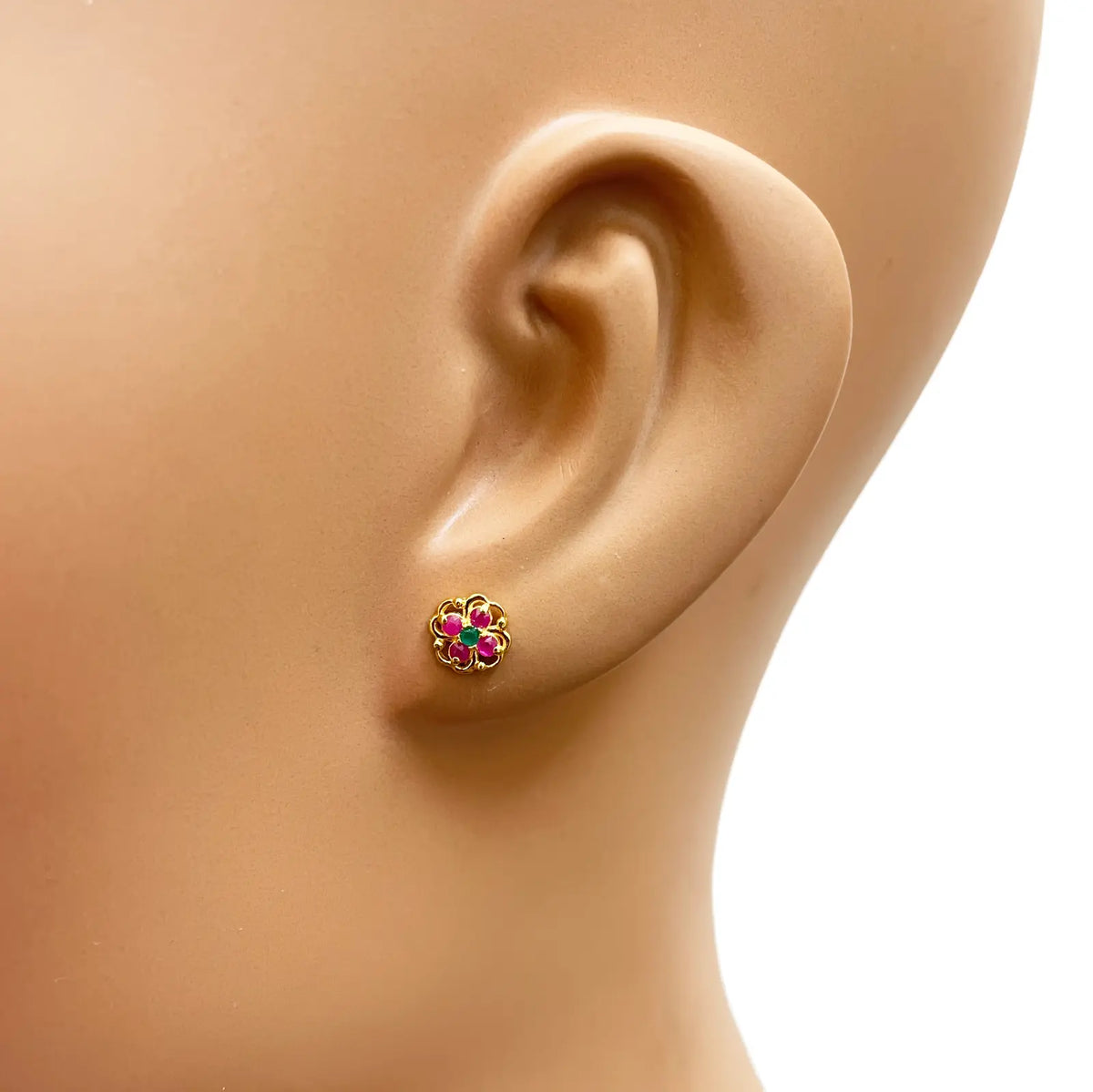 22ct Yellow Gold Children's Flower Shaped Small Gemstone Stud Earrings