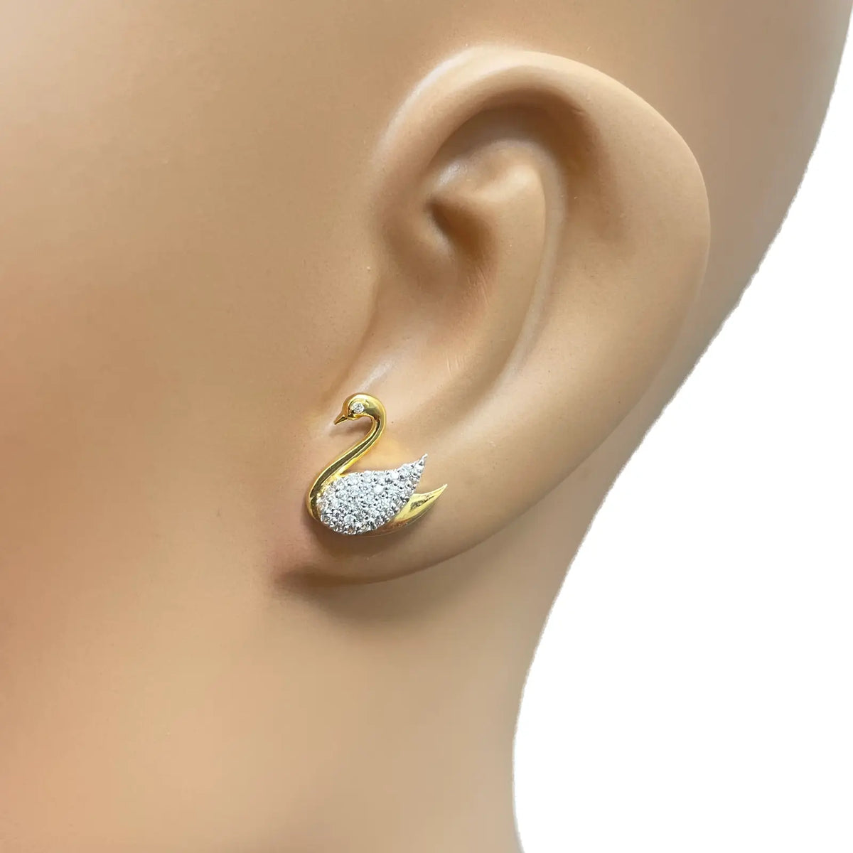 22ct Yellow Gold Elegant Swan Cubic Zirconia Necklace 18 inches & Matching Stud Earrings Set