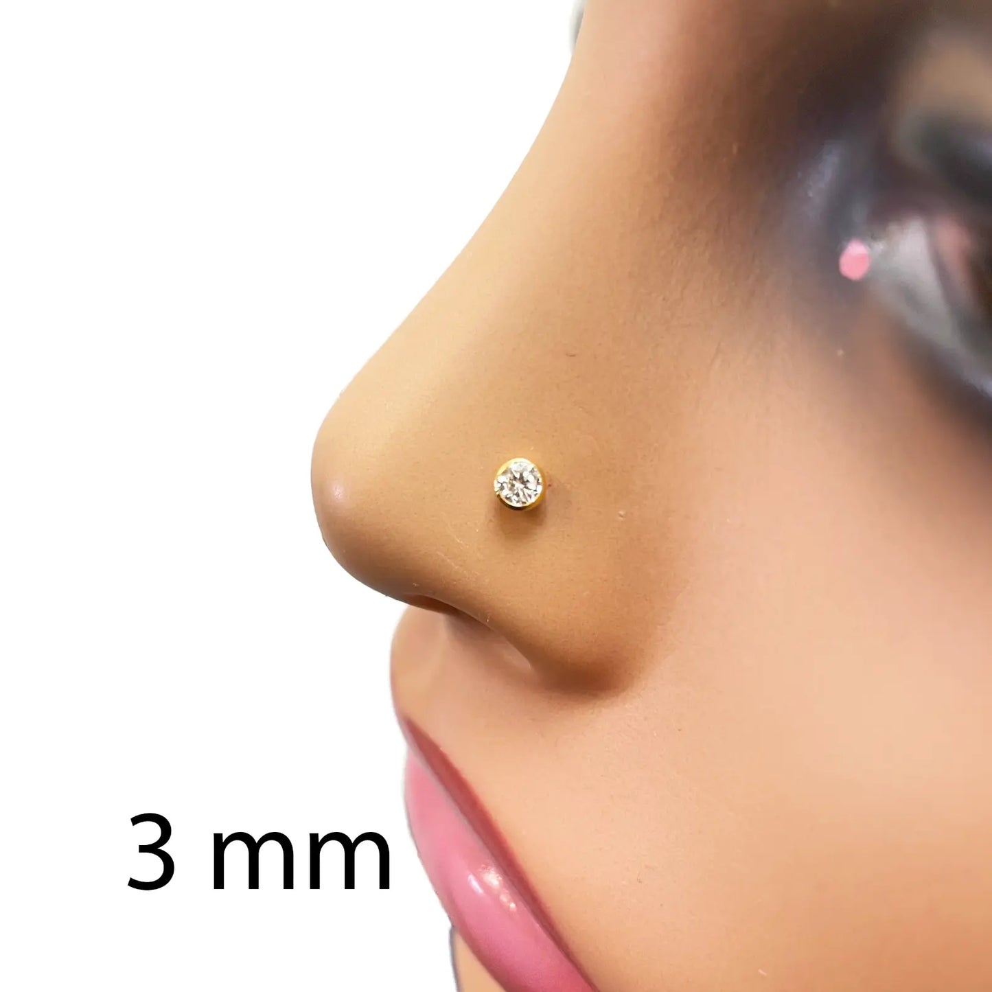 22ct Yellow Gold & Cubic Zirconia Nose Studs/Nose Pin Screw Back (3.5MM-4.5MM)