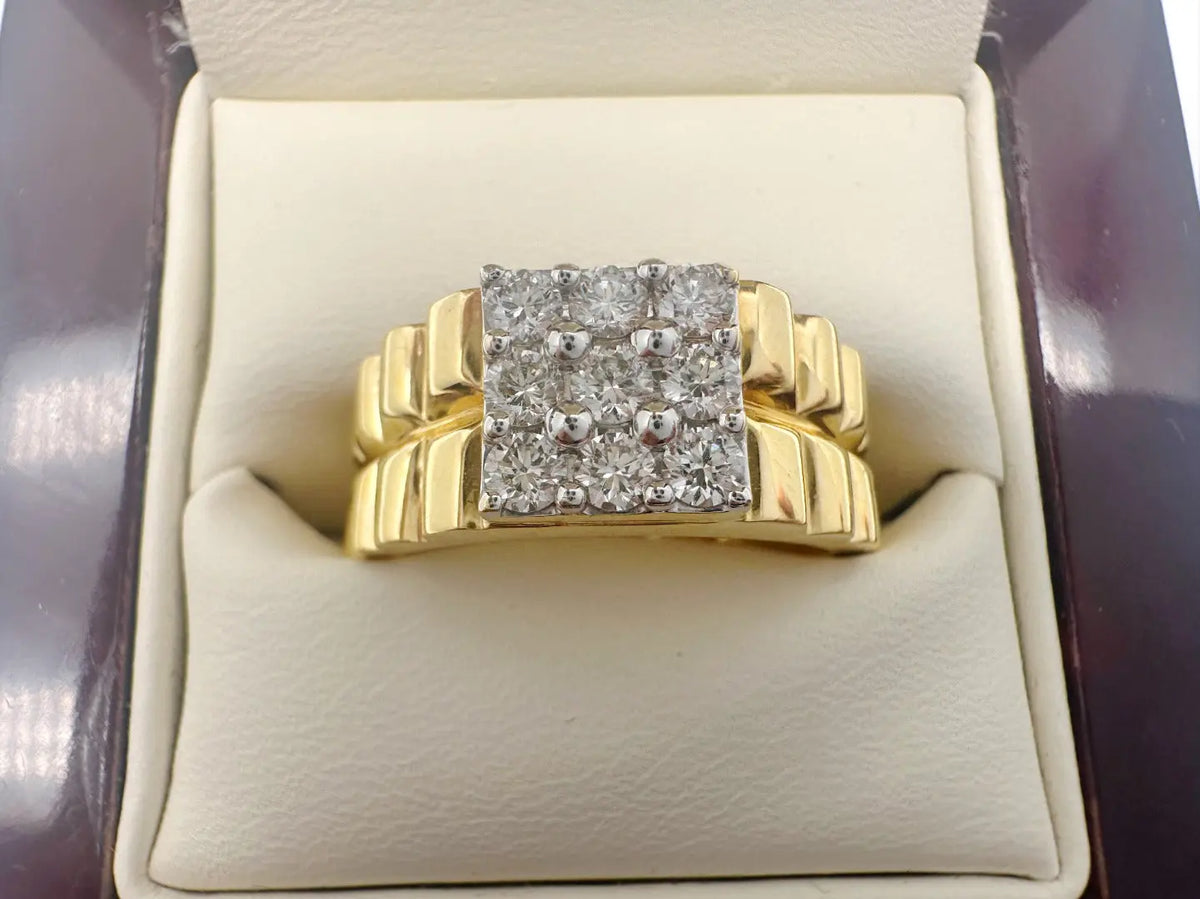 18K Yellow Gold 9 Stone Fancy Mens ring with Round Diamond 0.65cts G/SI