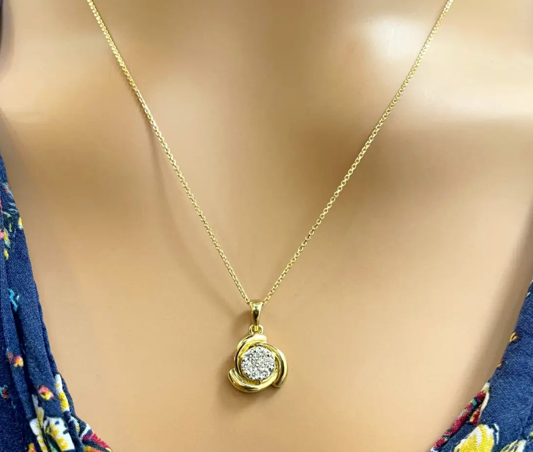 18ct Yellow Gold Spiral Diamond Pendant, Chain and Earrings Set 0.46ct 16'' Inches