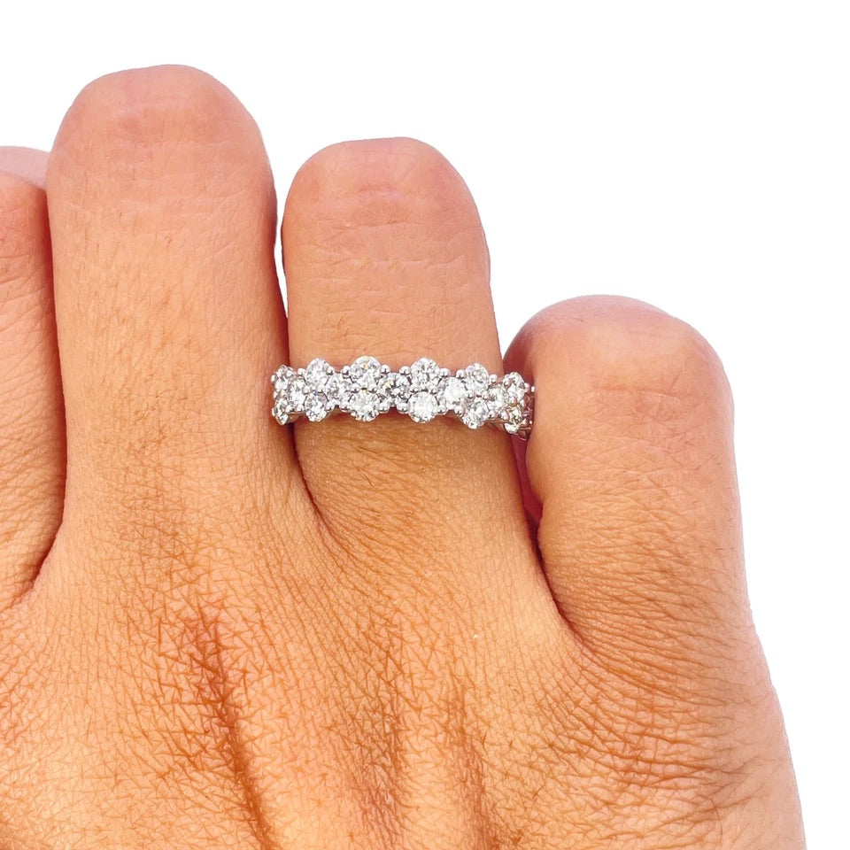 18ct White Gold Natural Diamond Cluster Half Eternity Band Claw Set 0.99ct