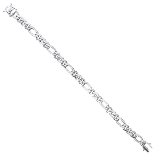 14ct Gold Natural Round Diamond Figaro Mens Bracelet 1.60ct 8 Inches  Diamond Bracelets
