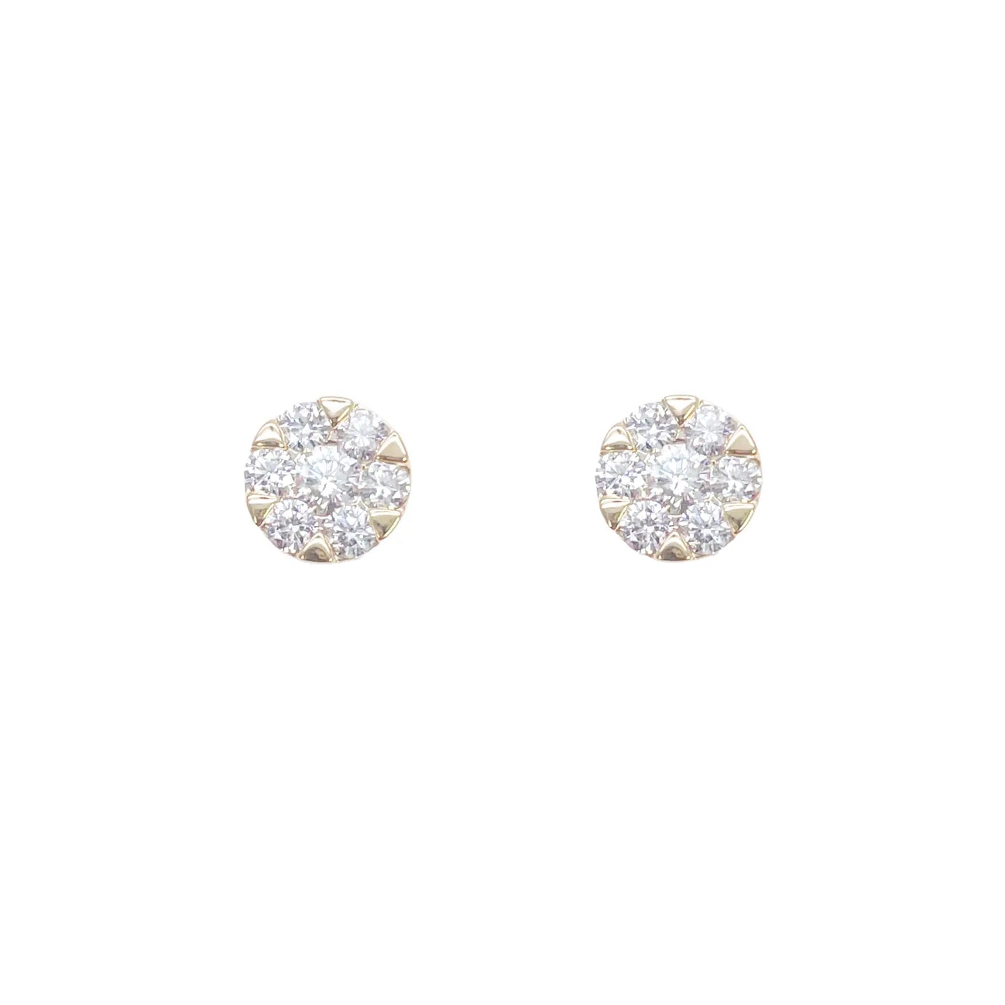 14ct Yellow Gold Natural Diamond Round Cluster Stud Earrings 0.62ct 