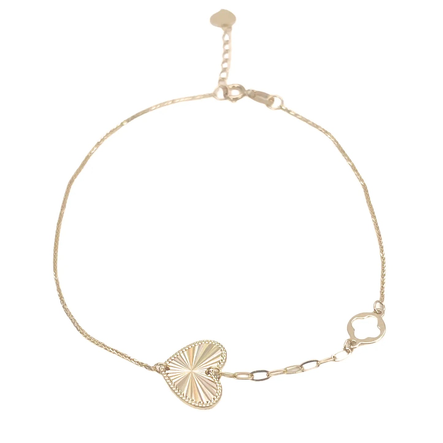 18ct Gold Heart Bracelet High Polished Spiga Chain 7.5 Inches 