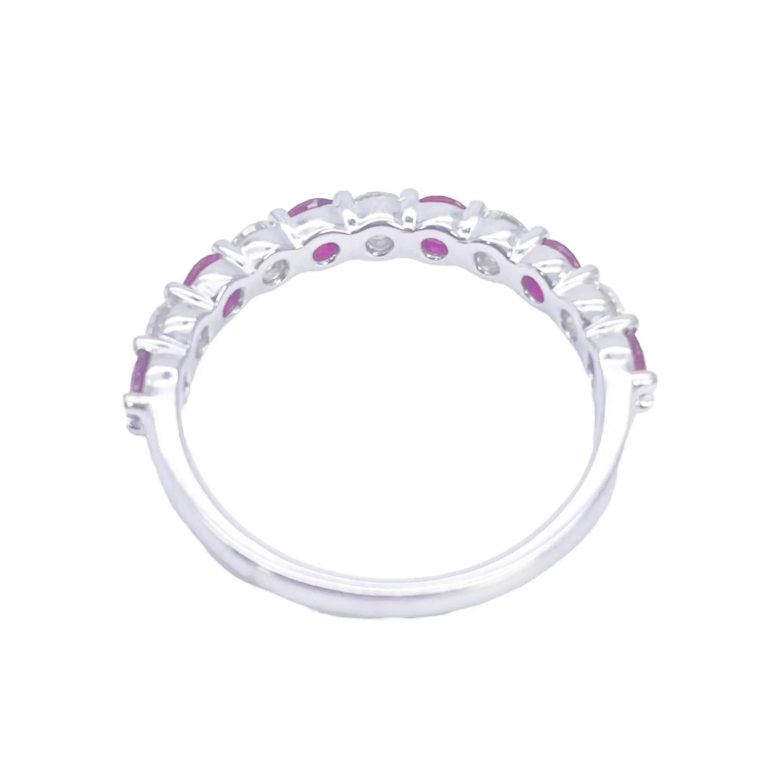 18ct Gold Natural Round Diamond & Ruby Half Eternity Stackable Band 1.05ct  Diamond Ring