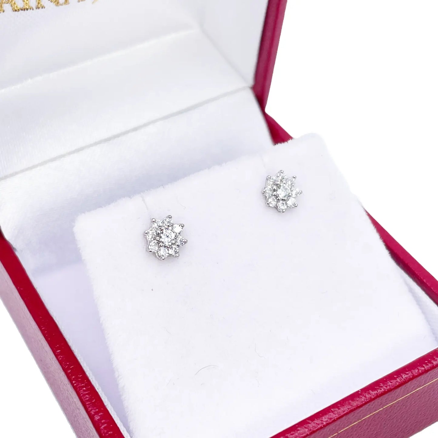 18ct White Gold Beautiful Eight Petal Cubic Zirconia Floral Children's Earrings 5.5mm Length 