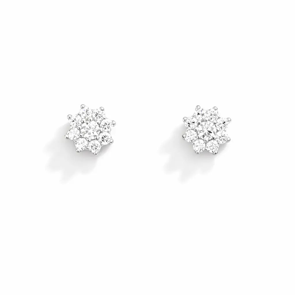 18ct White Gold Beautiful Eight Petal Cubic Zirconia Floral Children's Earrings 5.5mm Length  Children's gold earring