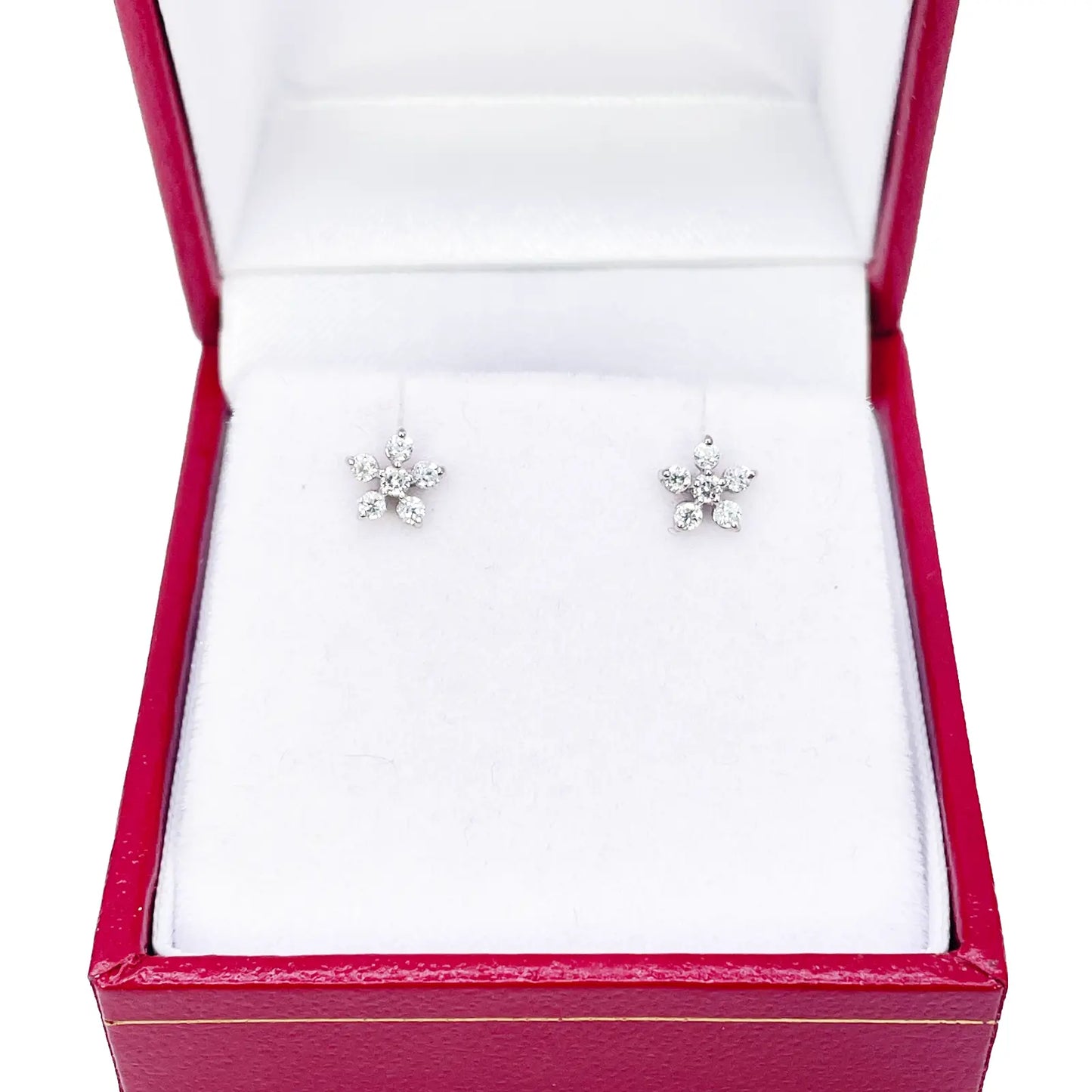 18ct White Gold Cubic Zirconia Tiny Floral Children's Earrings 5.5mm Width 