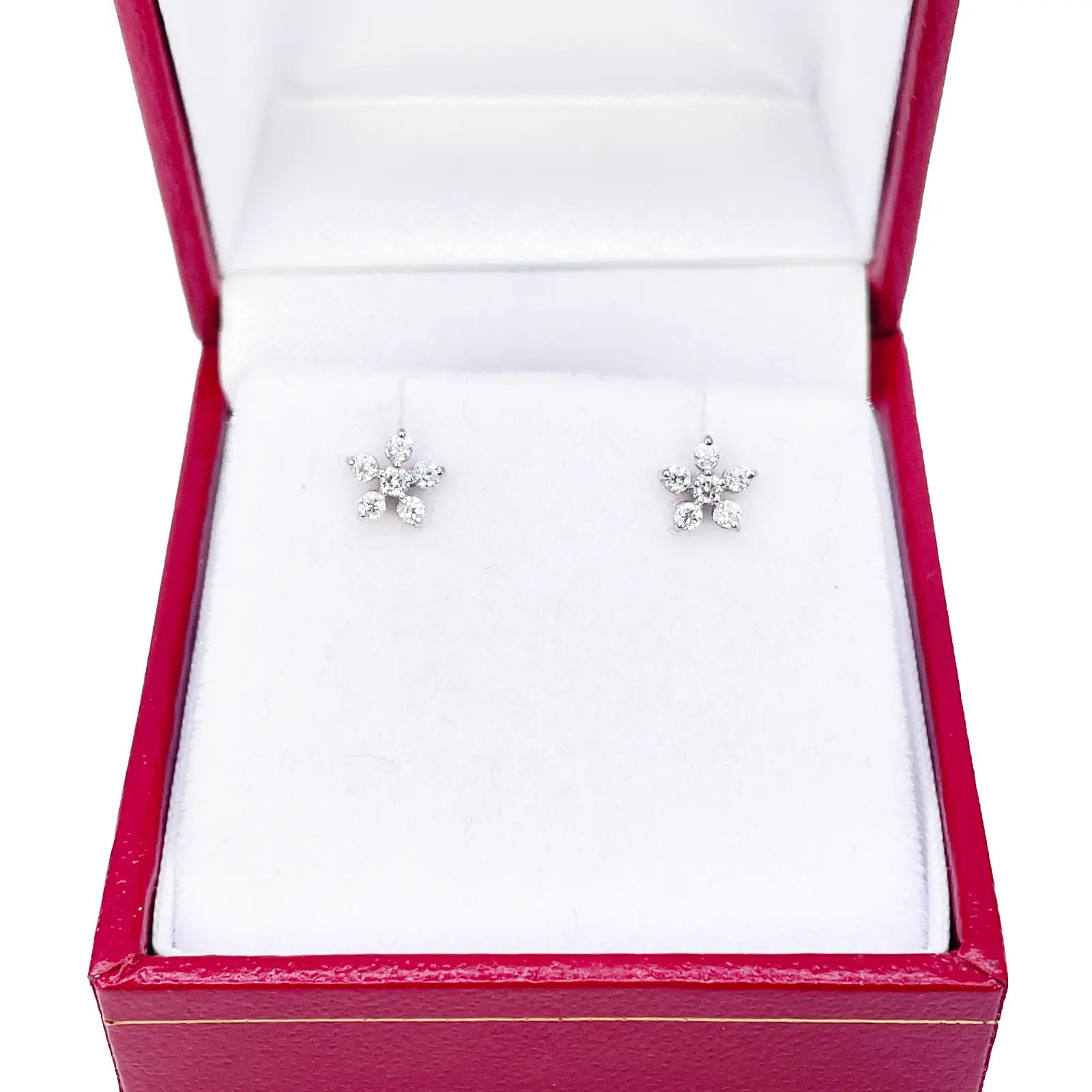 18ct White Gold Cubic Zirconia Tiny Floral Children's Earrings 5.5mm Width 