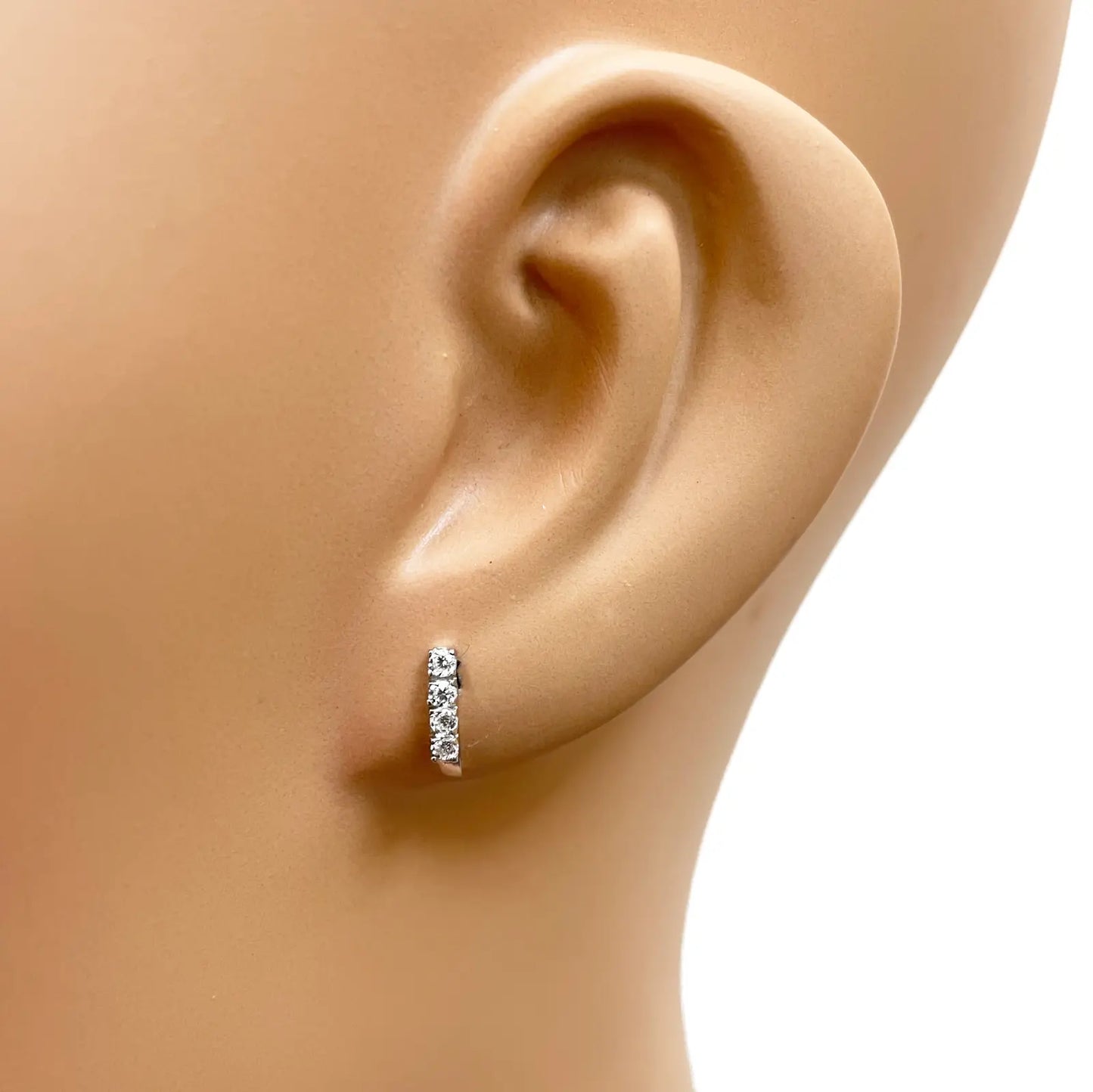 18ct White Gold High Polished Five Stone Cubic Zirconia Childrens Earrings 9mm Length 