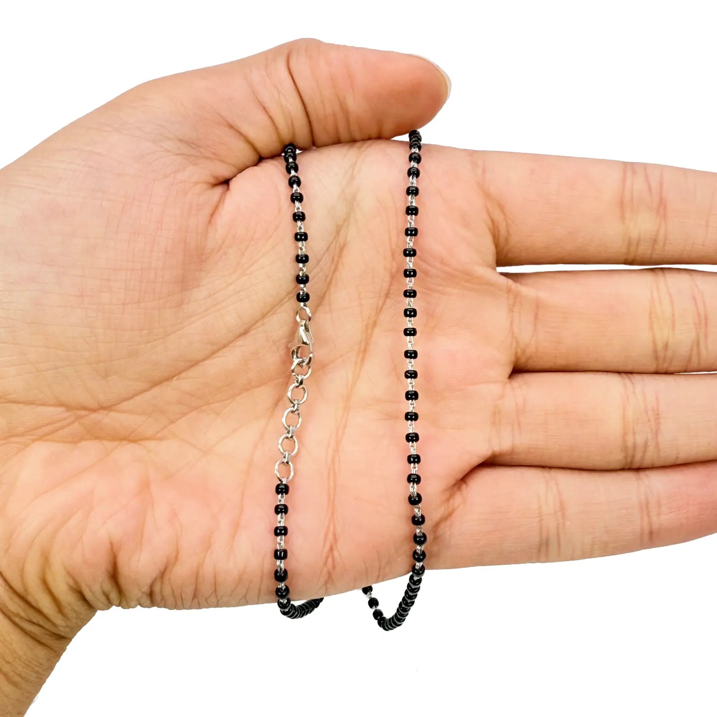 18ct White Gold Ladies Mangalsutra Chain Black Beaded Necklace 18 Inches  Mangalsutra Chains