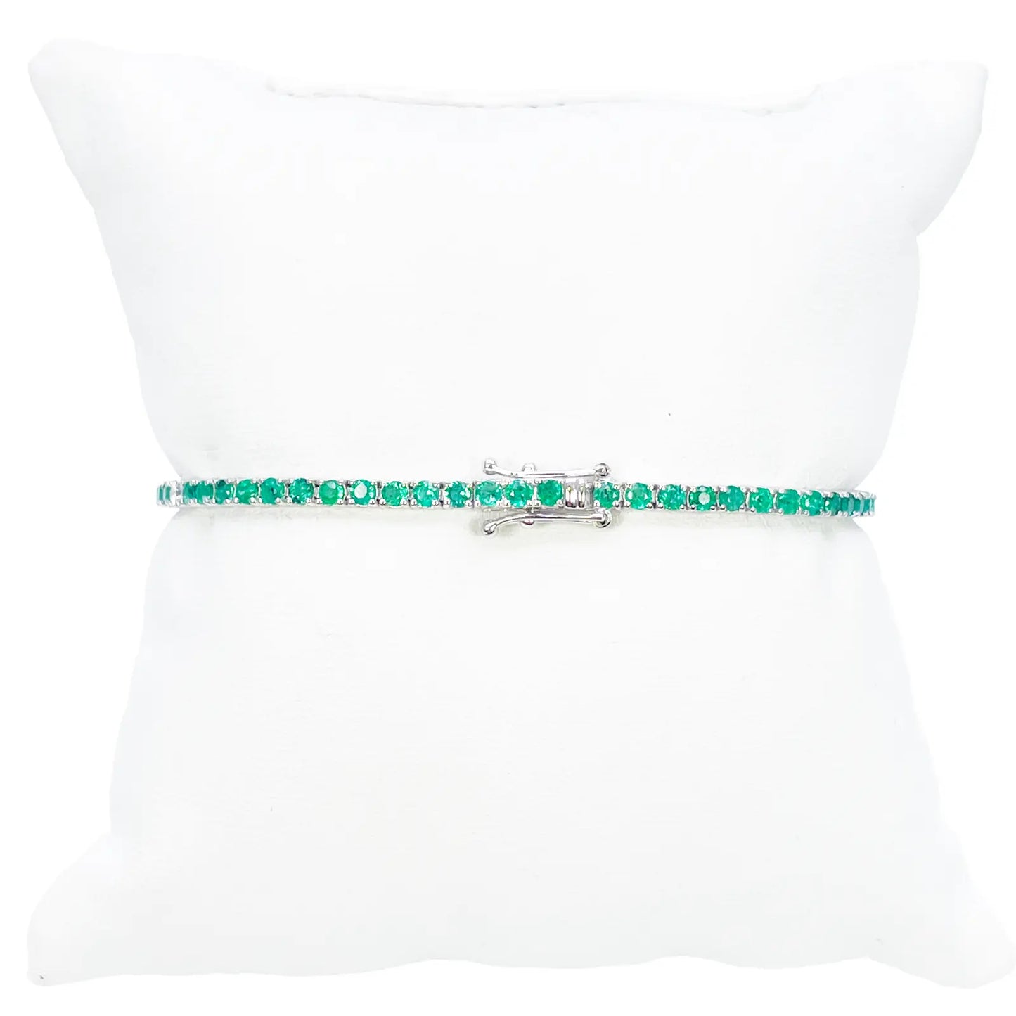 18ct White Gold Natural Round Emerald & Diamond Tennis Bracelet 3.00ct 7 Inches  Diamond Bracelets