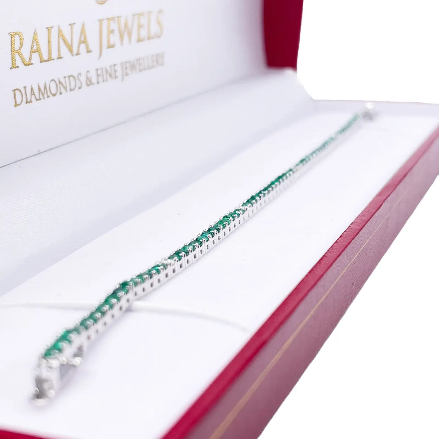 18ct White Gold Natural Round Emerald & Diamond Tennis Bracelet 3.00ct 7 Inches  Diamond Bracelets