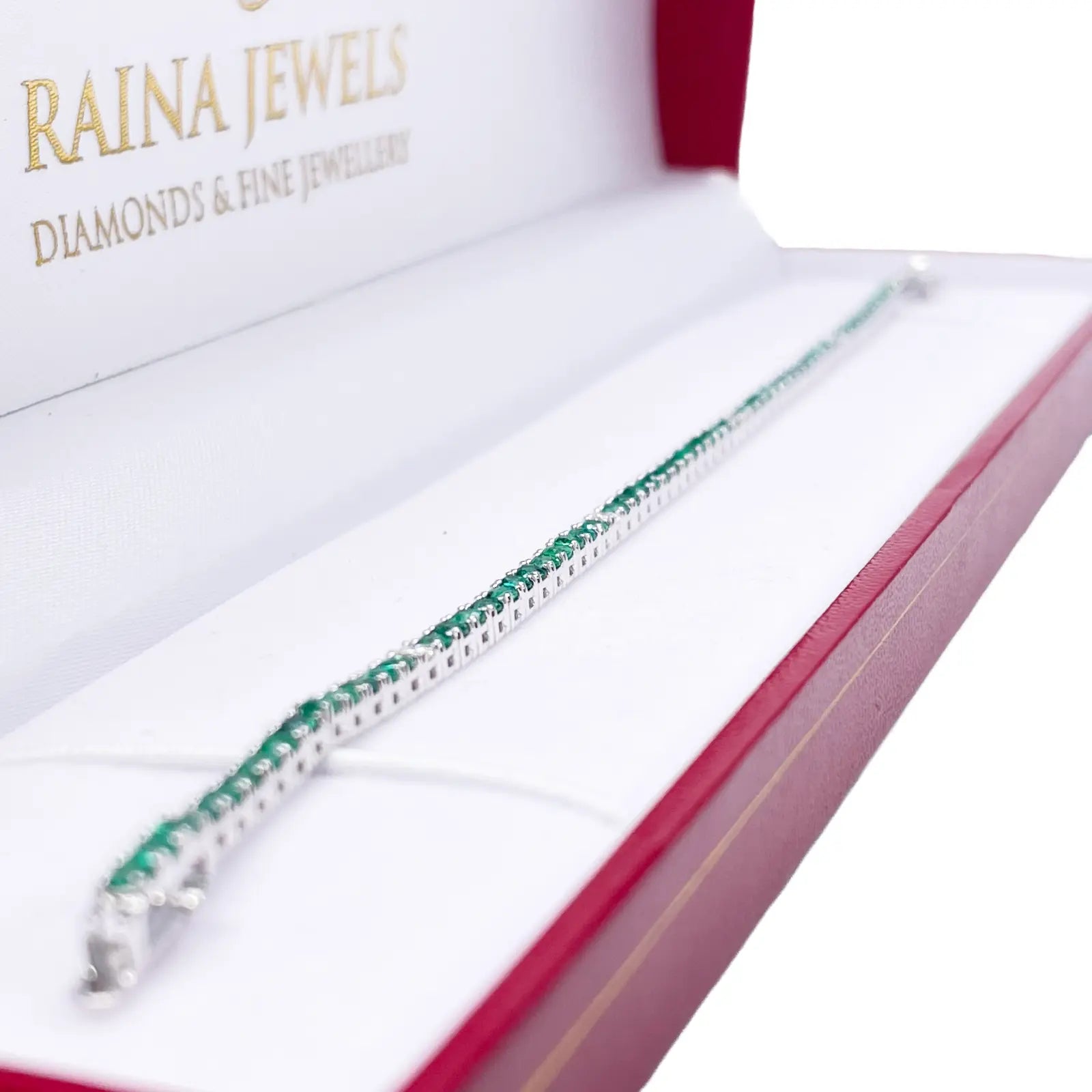 18ct White Gold Natural Round Emerald & Diamond Tennis Bracelet 3.00ct 7 Inches  Diamond Bracelets