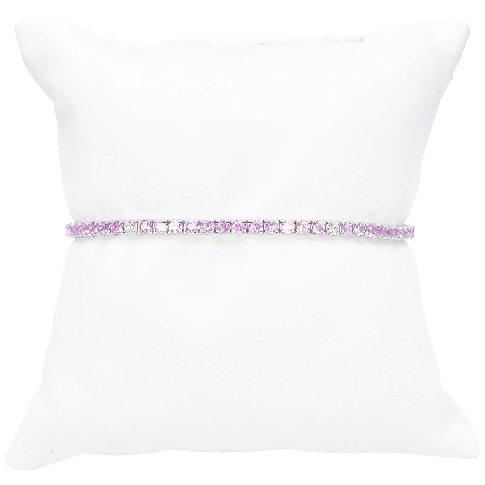 18ct White Gold Natural Round Pink Sapphire & Diamond Tennis Bracelet 4.35ct  Diamond Bracelets