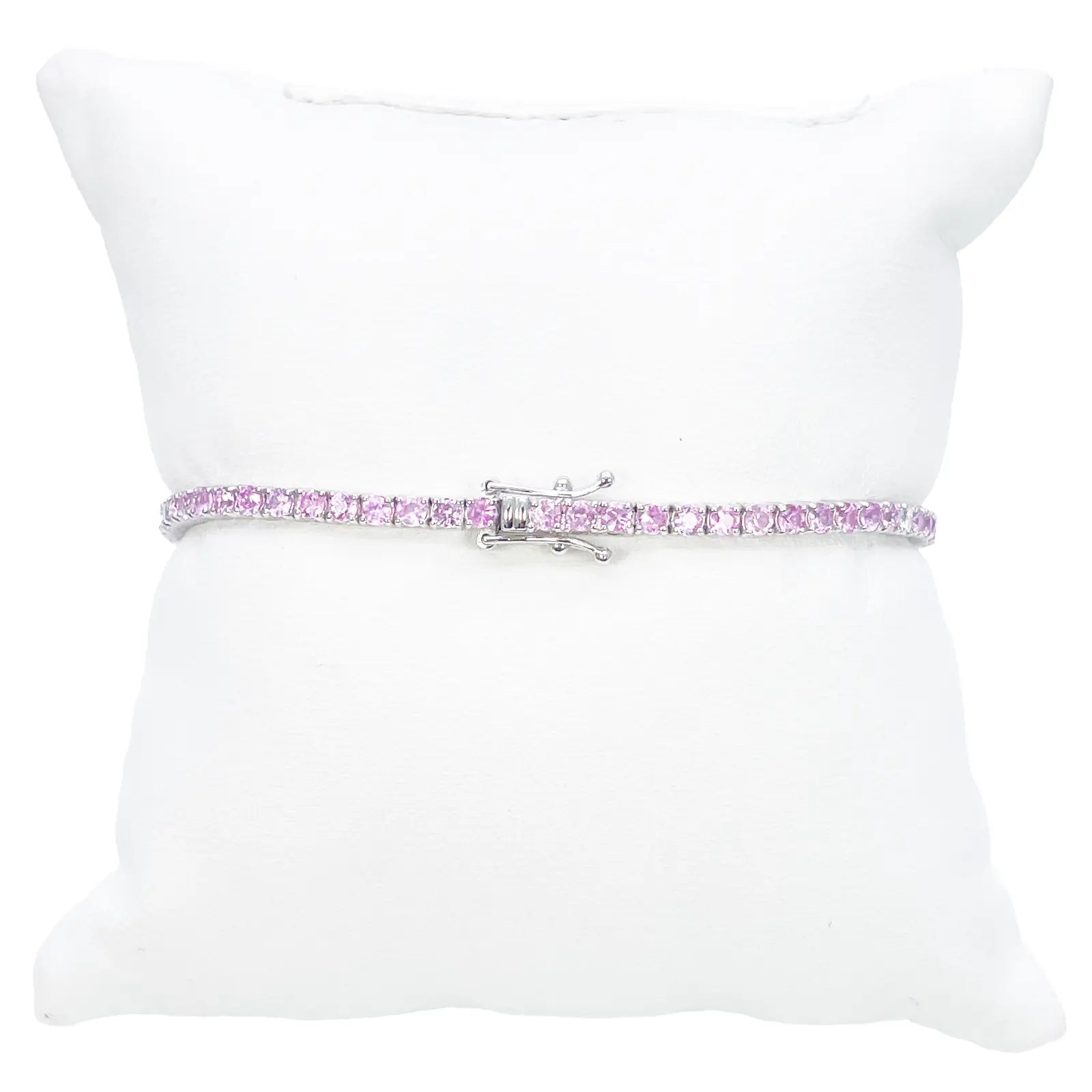 18ct White Gold Natural Round Pink Sapphire & Diamond Tennis Bracelet 4.35ct  Diamond Bracelets