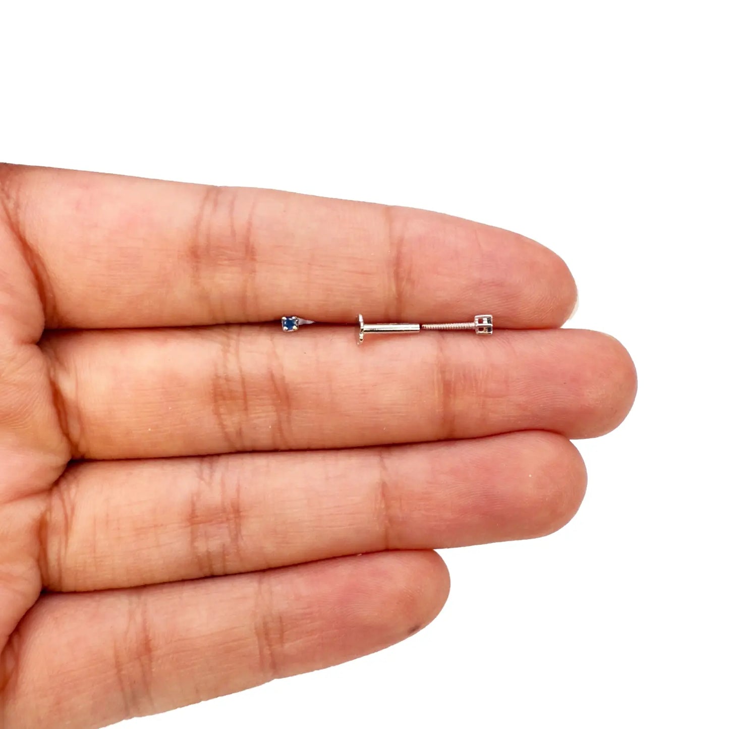 18ct White Gold Natural Round Sapphire Kids Children's Stud Earrings 0.04ct 