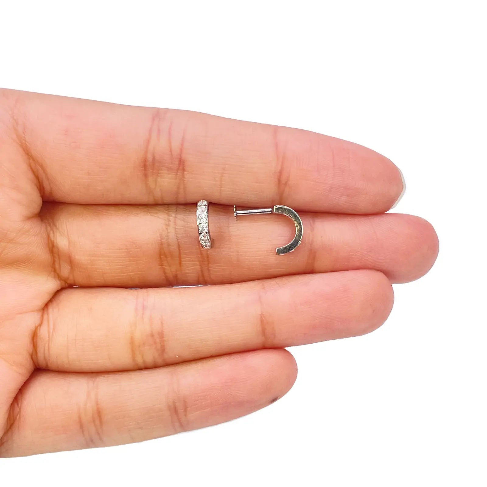 18ct White Gold Tiny Half Hoop Cubic Zirconia Children's Earrings 8.7mm Length 