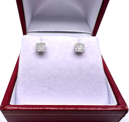 18ct White gold Round and Princess cut Diamonds Stud Earrings 0.21ct  Gold earring