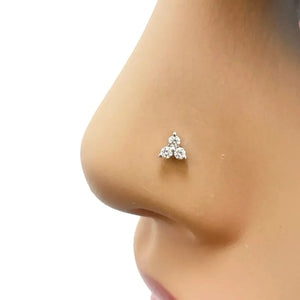 Poinçon de nez en or jaune 18 carats avec trois diamants ronds naturels 0,05 carat