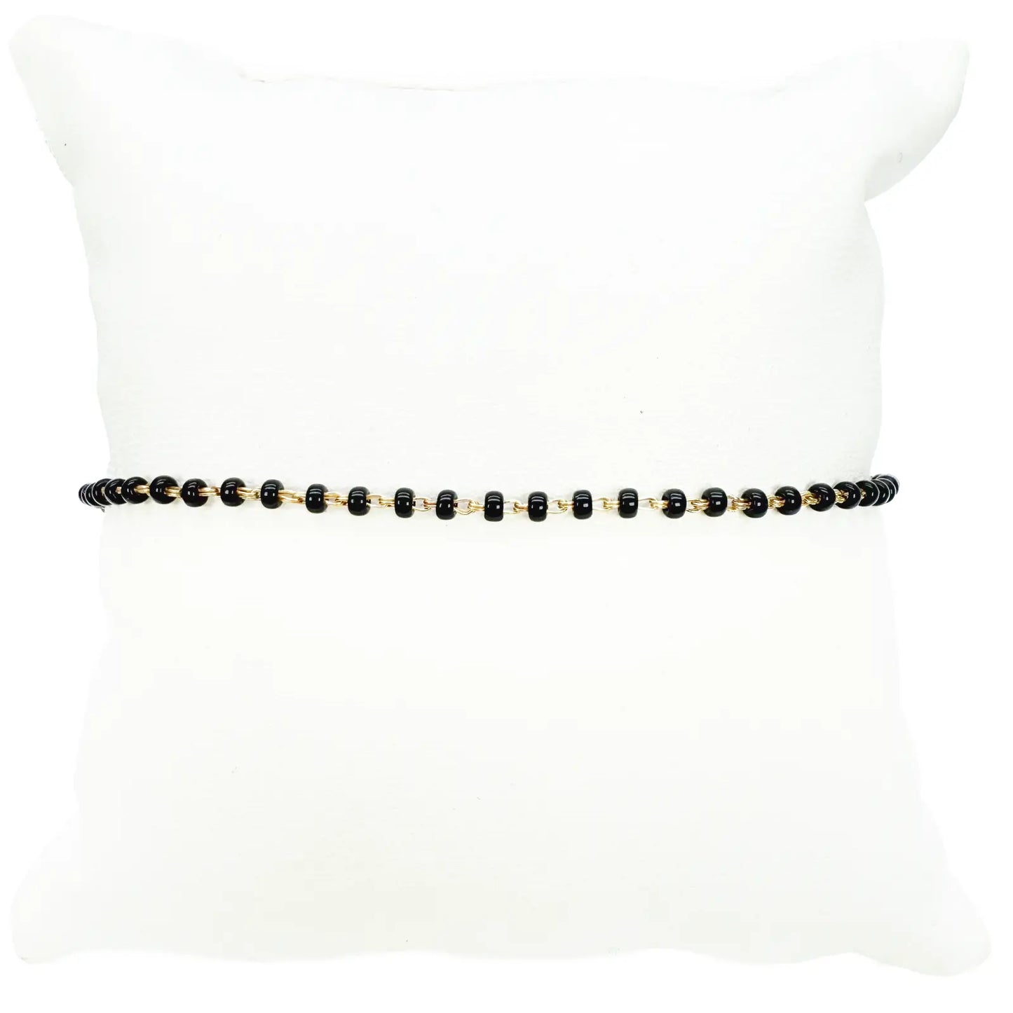 18ct Yellow Gold Traditional Black Beaded Mangalsutra Bracelet 7 Inches 
