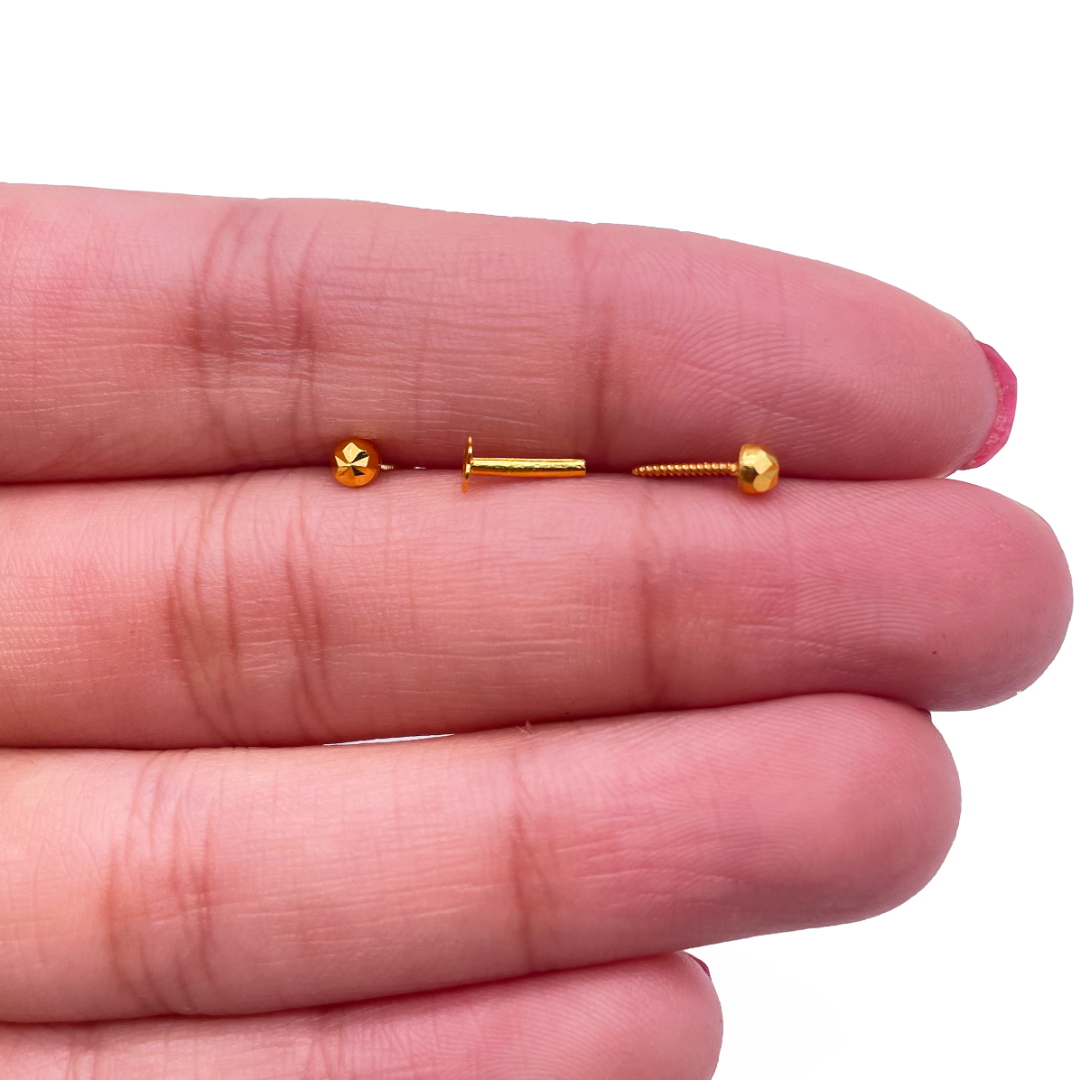Boucles d'oreilles enfant en or jaune 22 carats, coupe diamant, motif fleur, boules rondes 3,6 mm