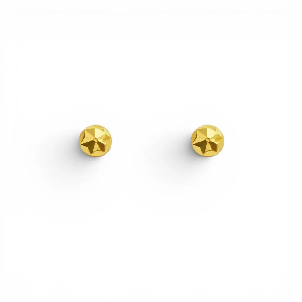 Boucles d'oreilles enfant en or jaune 22 carats, coupe diamant, motif fleur, boules rondes 3,6 mm