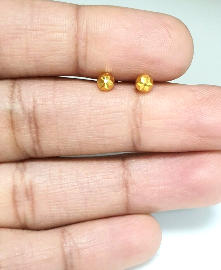 Boucles d'oreilles enfant en or jaune 22 carats, coupe diamant, motif fleur, boules rondes 3,6 mm