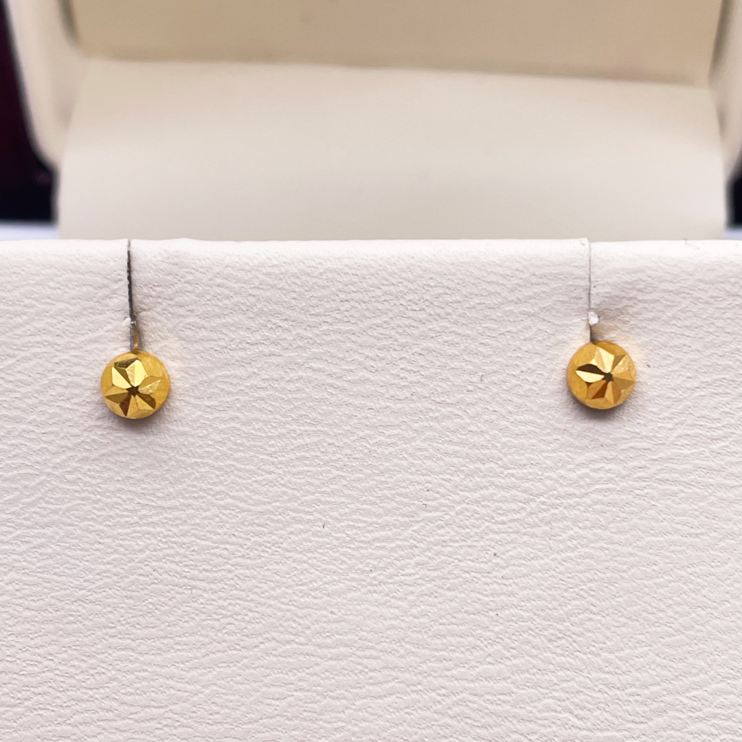 Boucles d'oreilles enfant en or jaune 22 carats, coupe diamant, motif fleur, boules rondes 3,6 mm