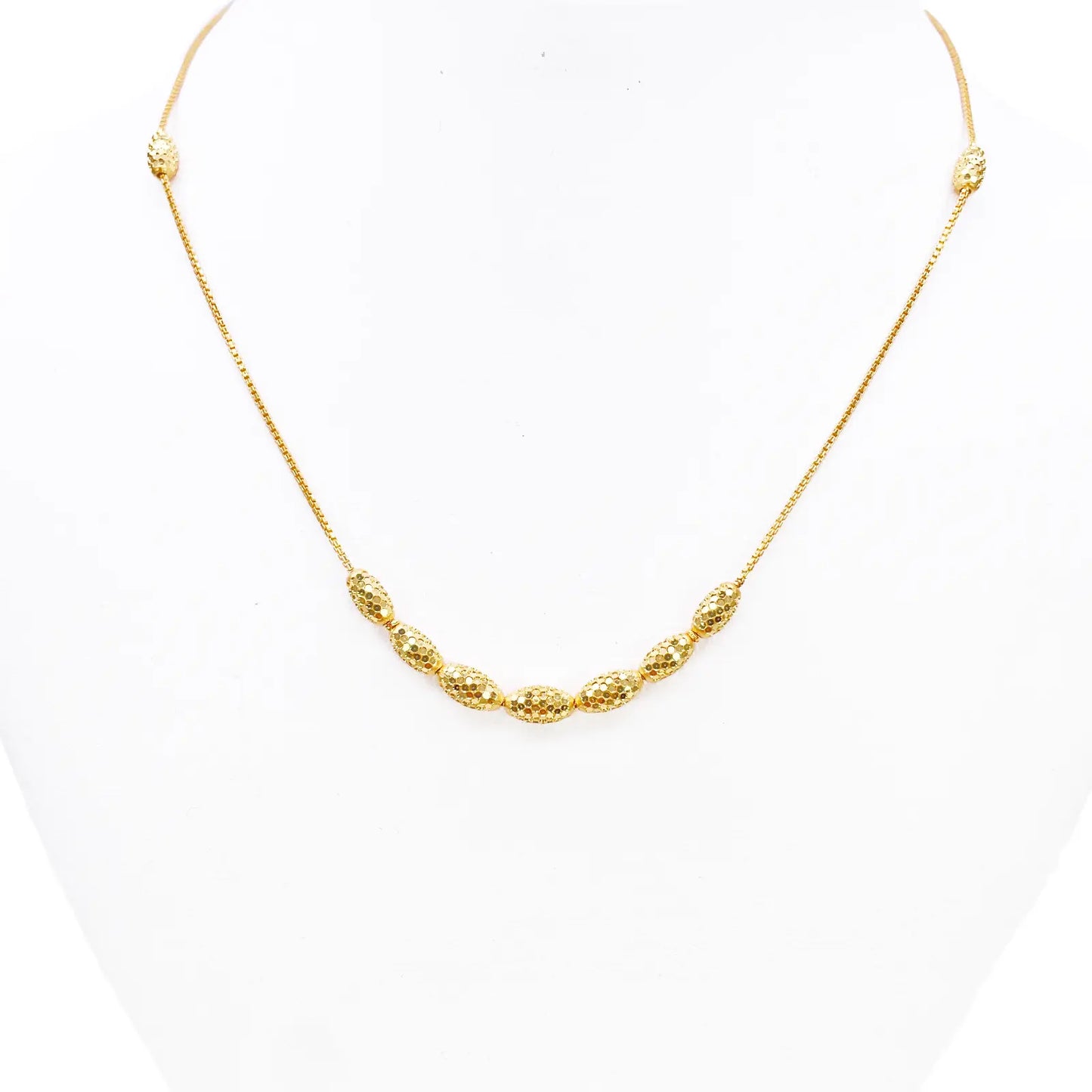22ct Gold Beaded Necklace Sparkly Diamond Cut Oval Beads On A Box Chain 18 Inch¬†