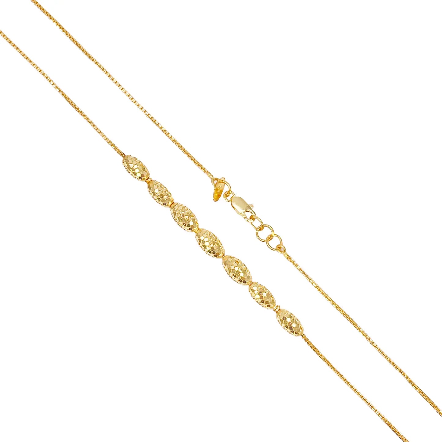 22ct Gold Beaded Necklace Sparkly Diamond Cut Oval Beads On A Box Chain 18 Inch¬†