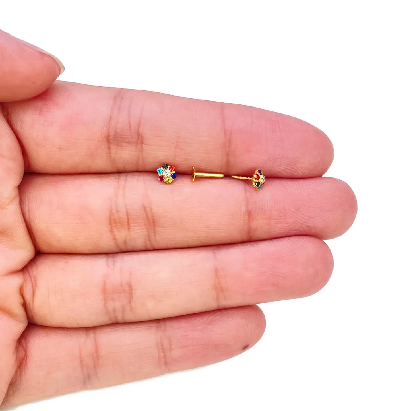 22ct Gold Children's Cubic Zirconia Multicoloured Floral Stud Earrings 4mm 