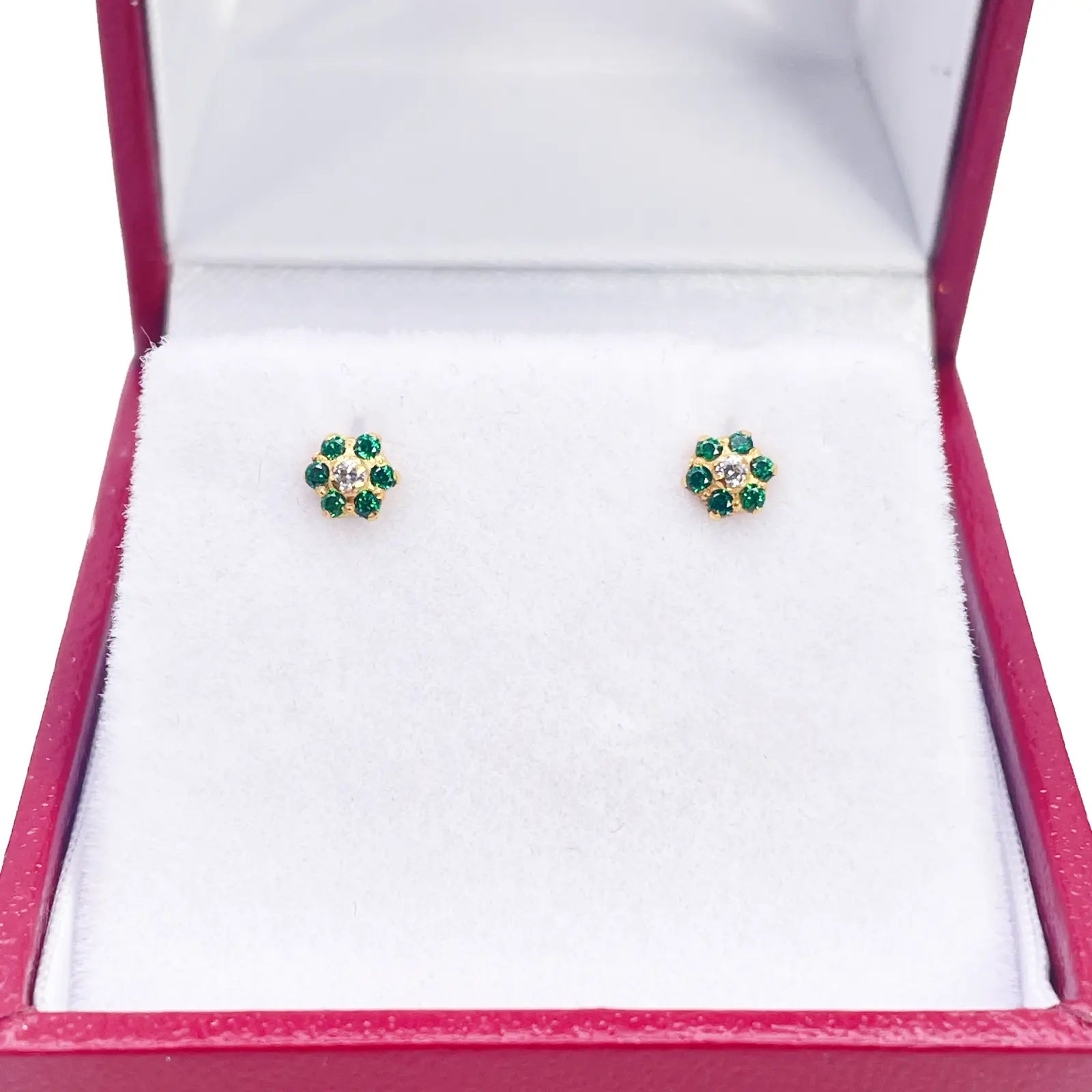 22ct Gold Children's Green Cubic Zirconia Floral Mini Stud Earrings 4mm 