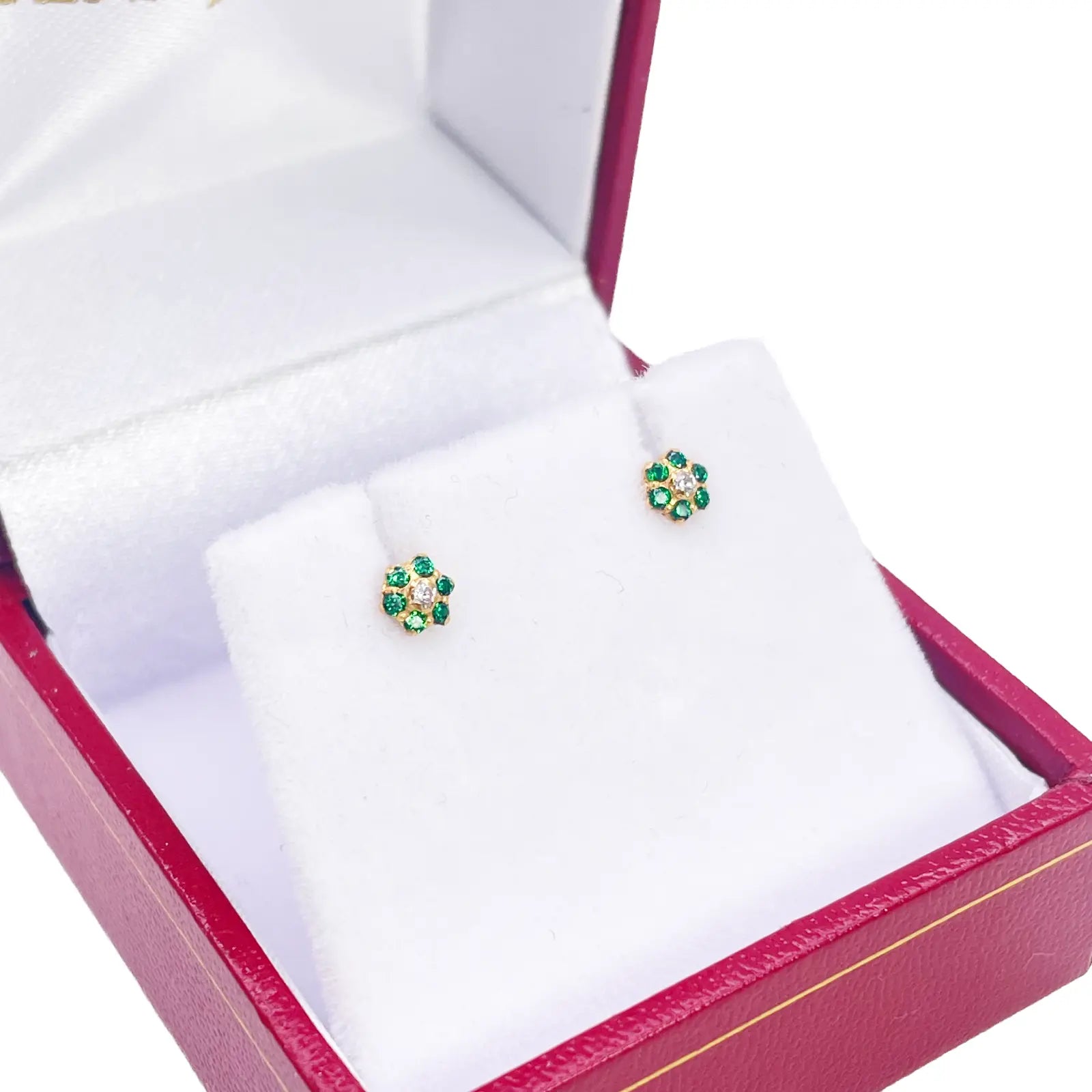 22ct Gold Children's Green Cubic Zirconia Floral Mini Stud Earrings 4mm 