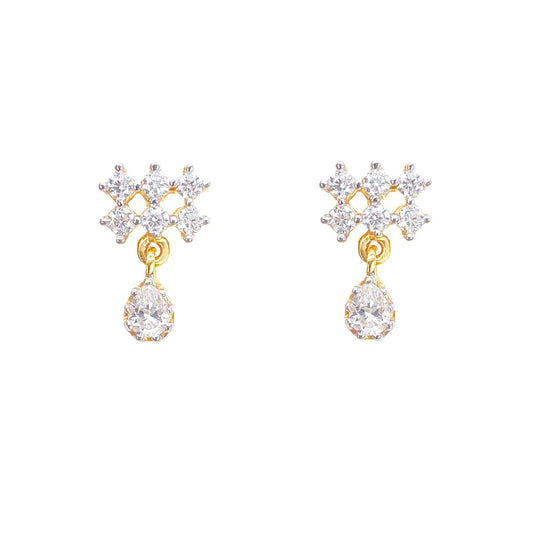 22ct Gold Cubic Zirconia Cluster Mini Teardrop Stud Earrings Sparkle Design 13x8mm  Gold earring