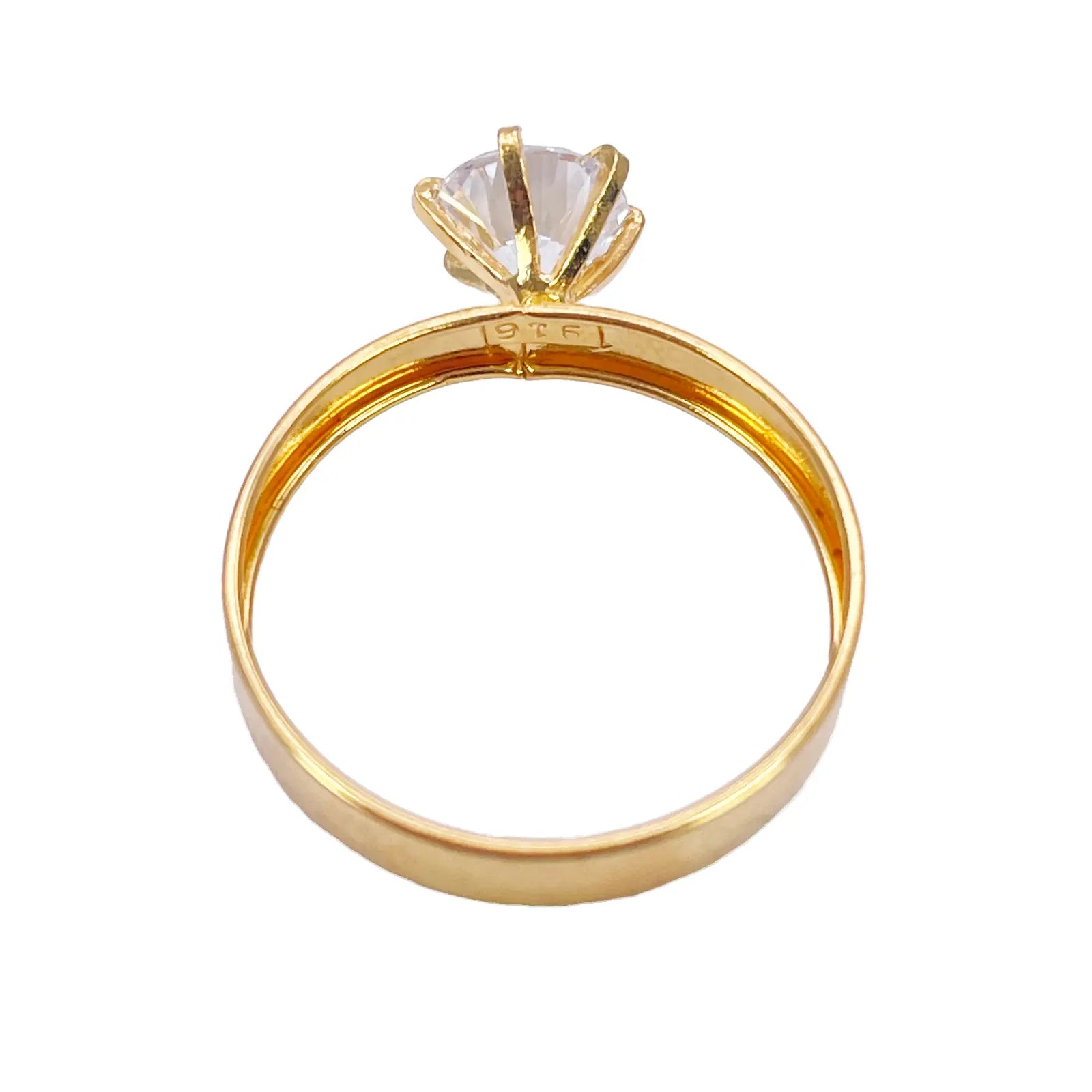 22ct Gold Cubic Zirconia Solitaire Ring Patterned Shoulder 6-Claw 7.7mm Width 