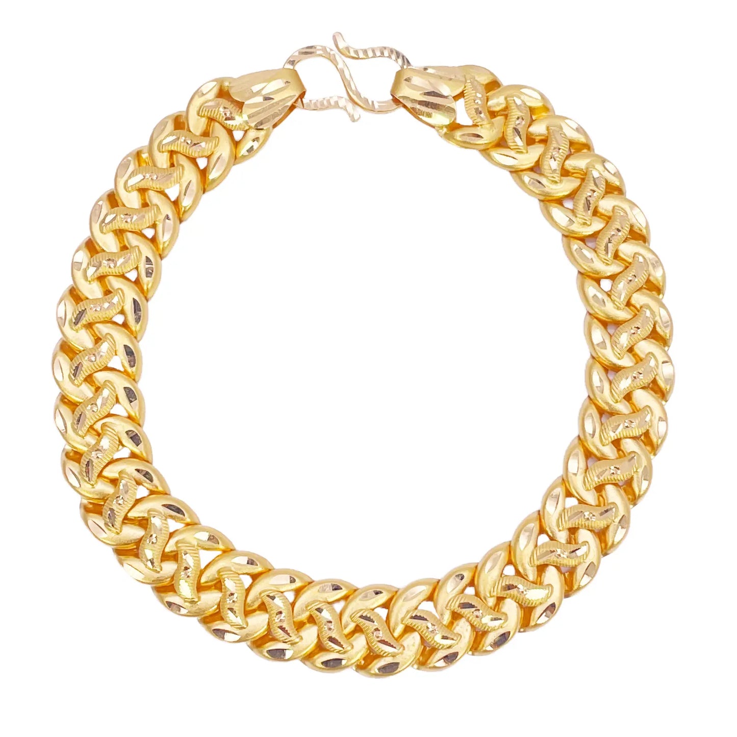 22ct Gold Curb Bracelet Matt Diamond Cut Lightweight 7.5 Inches 10mm Wide 