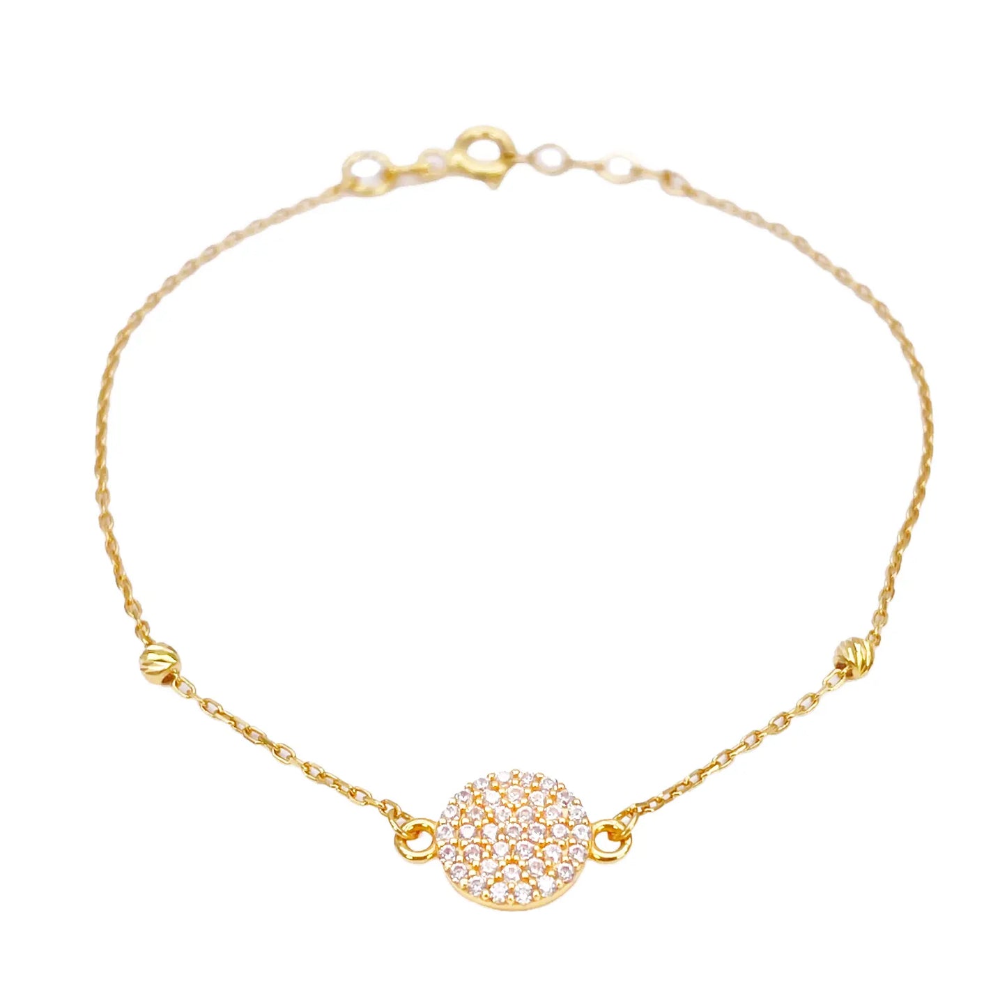 22ct Gold Dainty Beaded Cubic Zirconia Disc Bracelet Diamond Cut Lightweight 7 Inches 