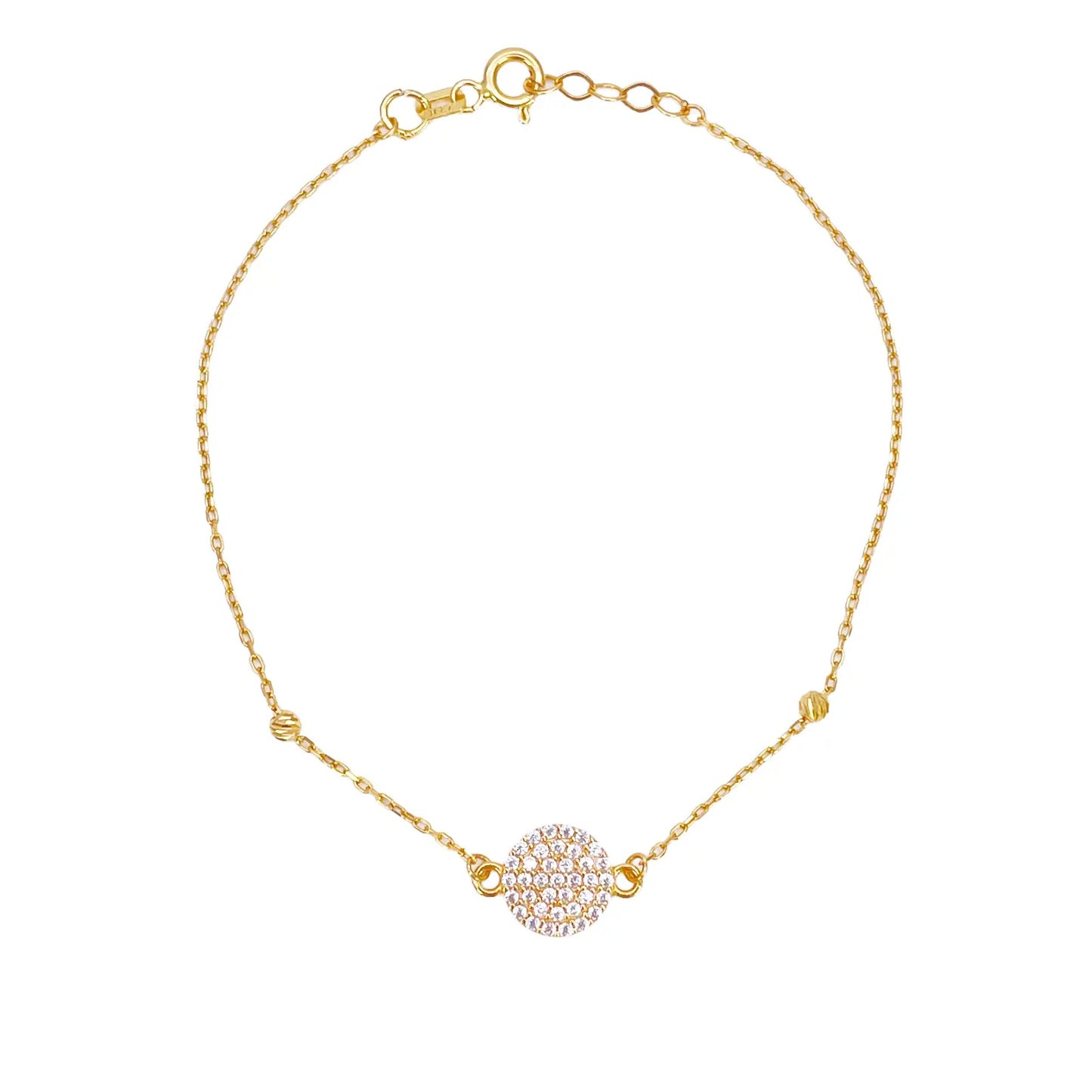 22ct Gold Dainty Beaded Cubic Zirconia Disc Bracelet Diamond Cut Lightweight 7 Inches 