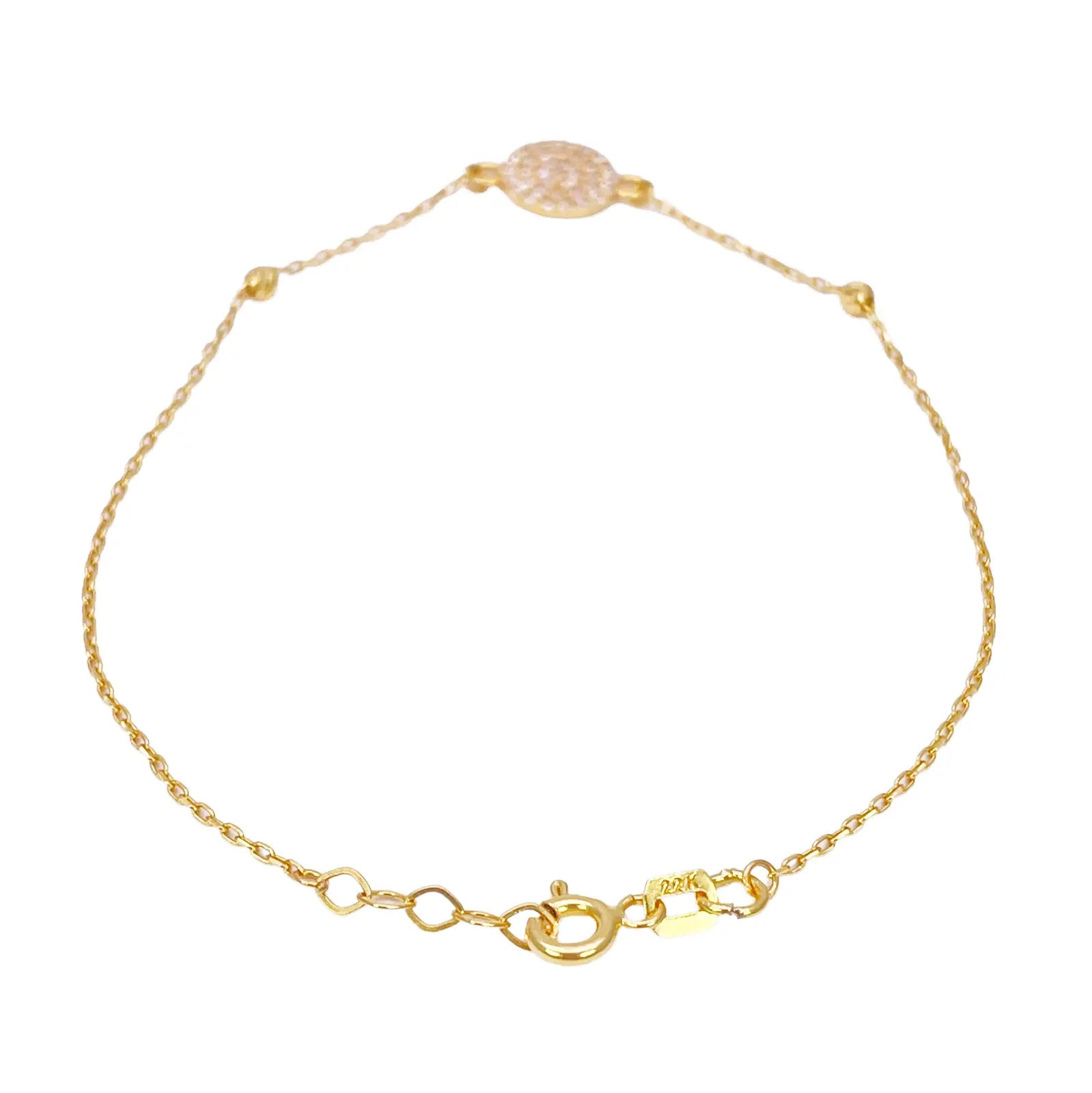 22ct Gold Dainty Beaded Cubic Zirconia Disc Bracelet Diamond Cut Lightweight 7 Inches 