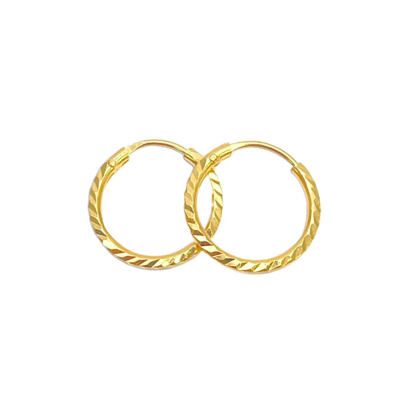 22ct Gold Diamond-Cut High-Polish Hoop Earrings ? 14mm Diameter  Gold Hoop Earring