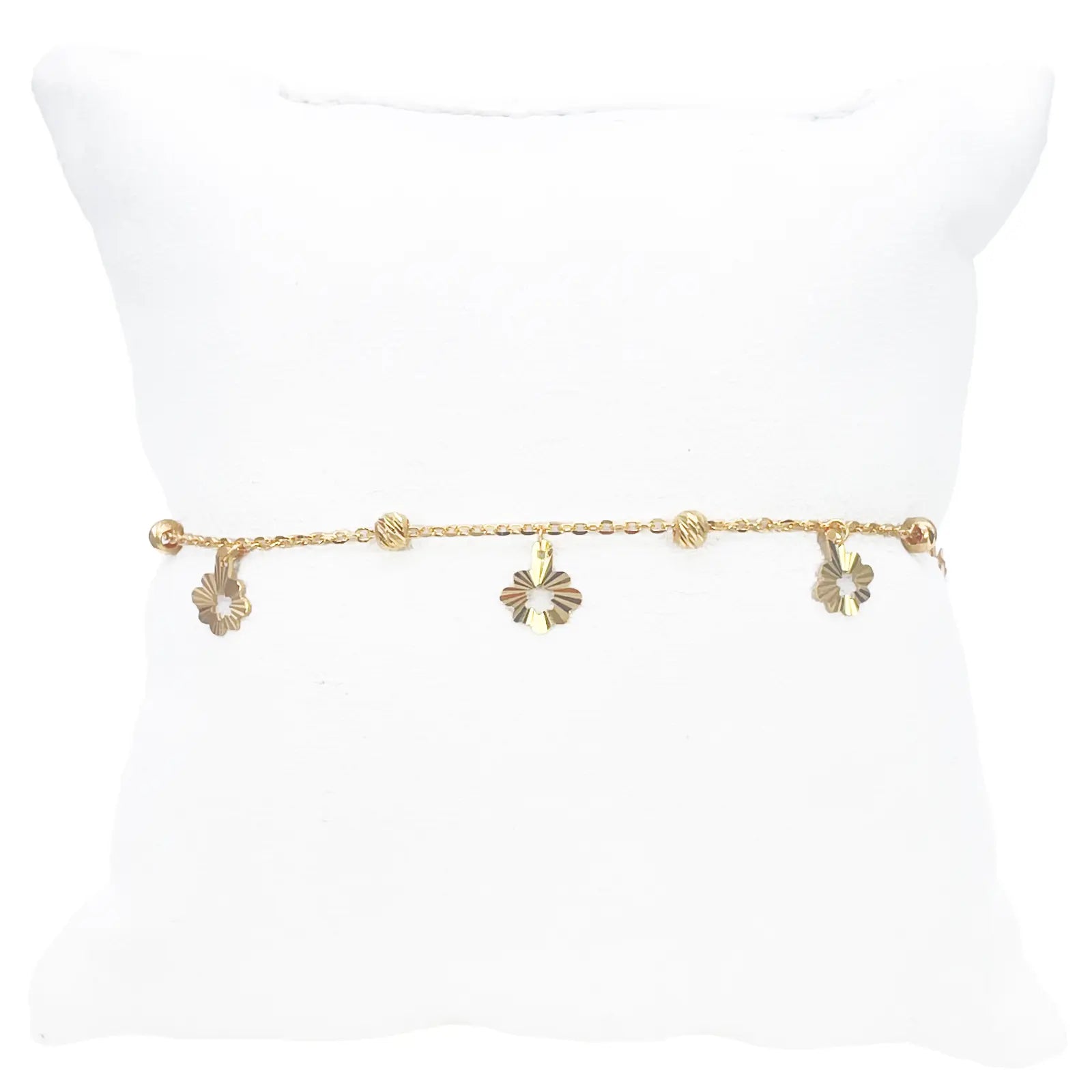 22ct Gold Flower Charm Drop & Diamond Cut Bead Cable Chain Bracelet 7 Inches¬†