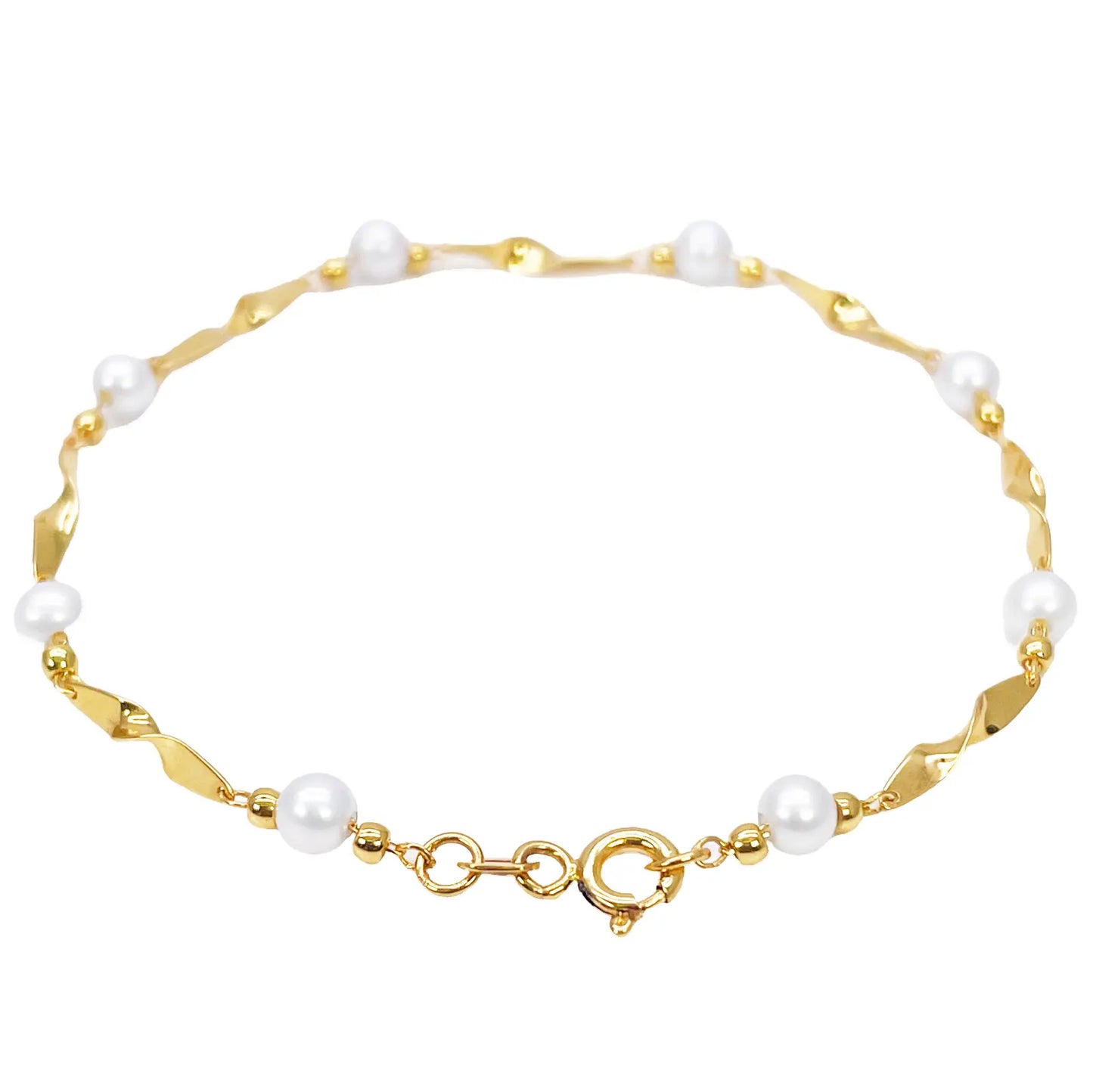 22ct Gold Pearl Bracelet Twisted Link Eight Freshwater Pearls 7 Inches 